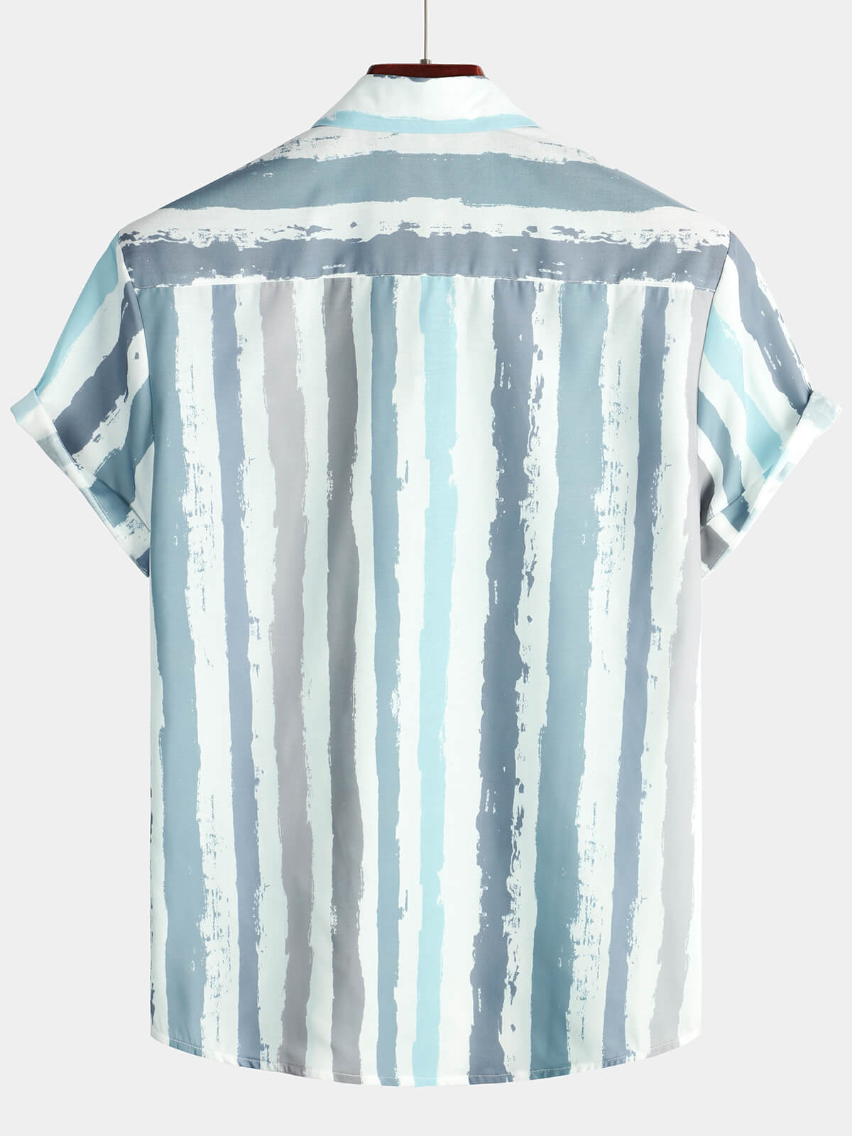 Camisa Grey a rayas casual Pocket Art Button Holiday de manga corta para hombre