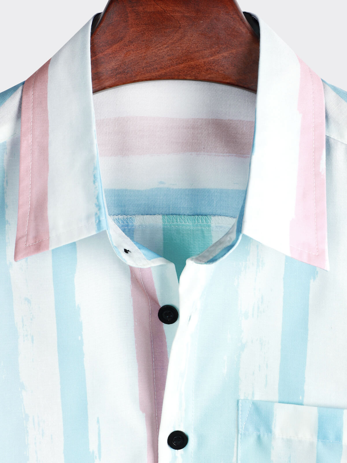 Camisa Blue And Pink a rayas Summer Vacation de manga corta para hombre