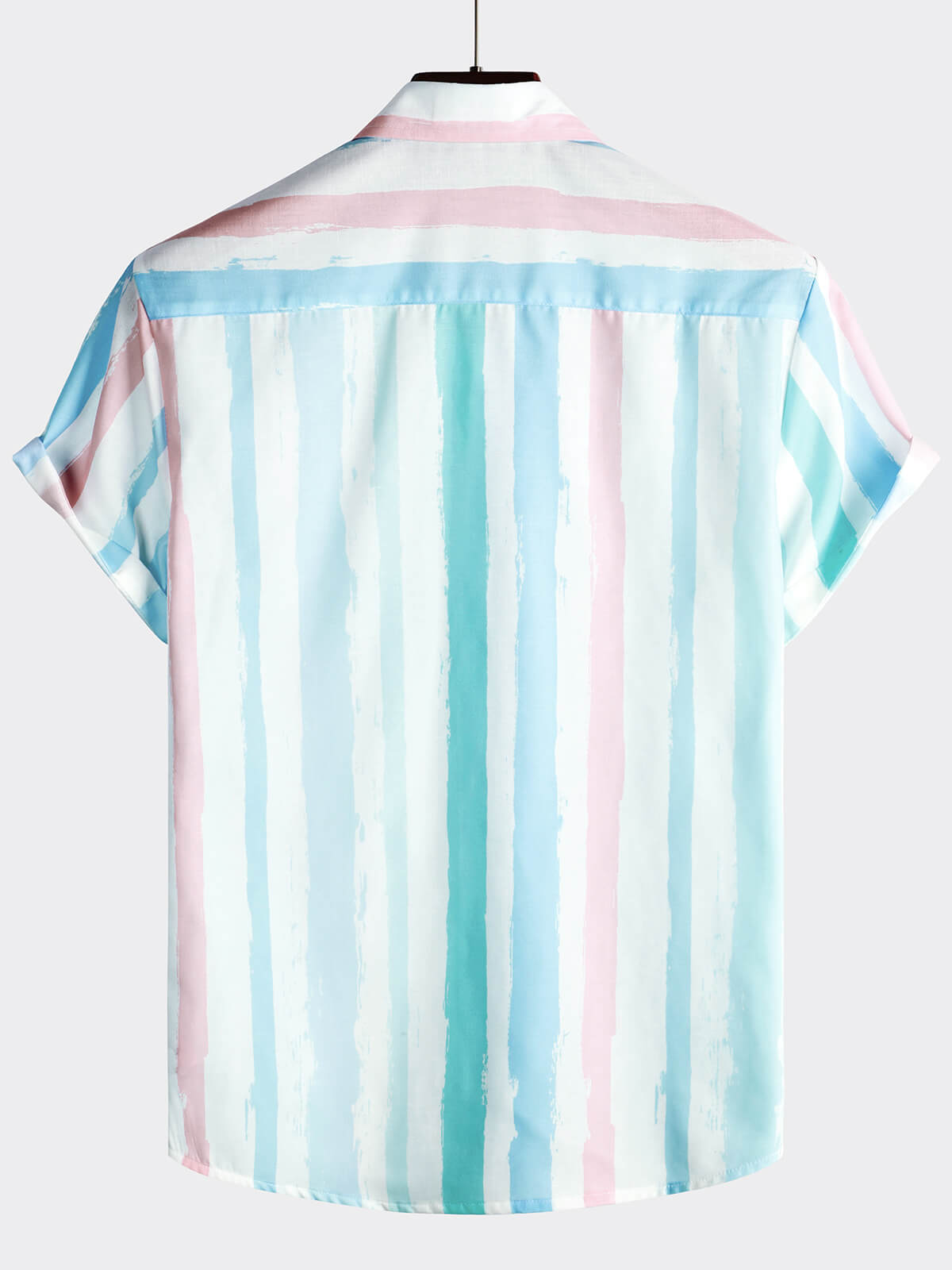 Camisa Blue And Pink a rayas Summer Vacation de manga corta para hombre