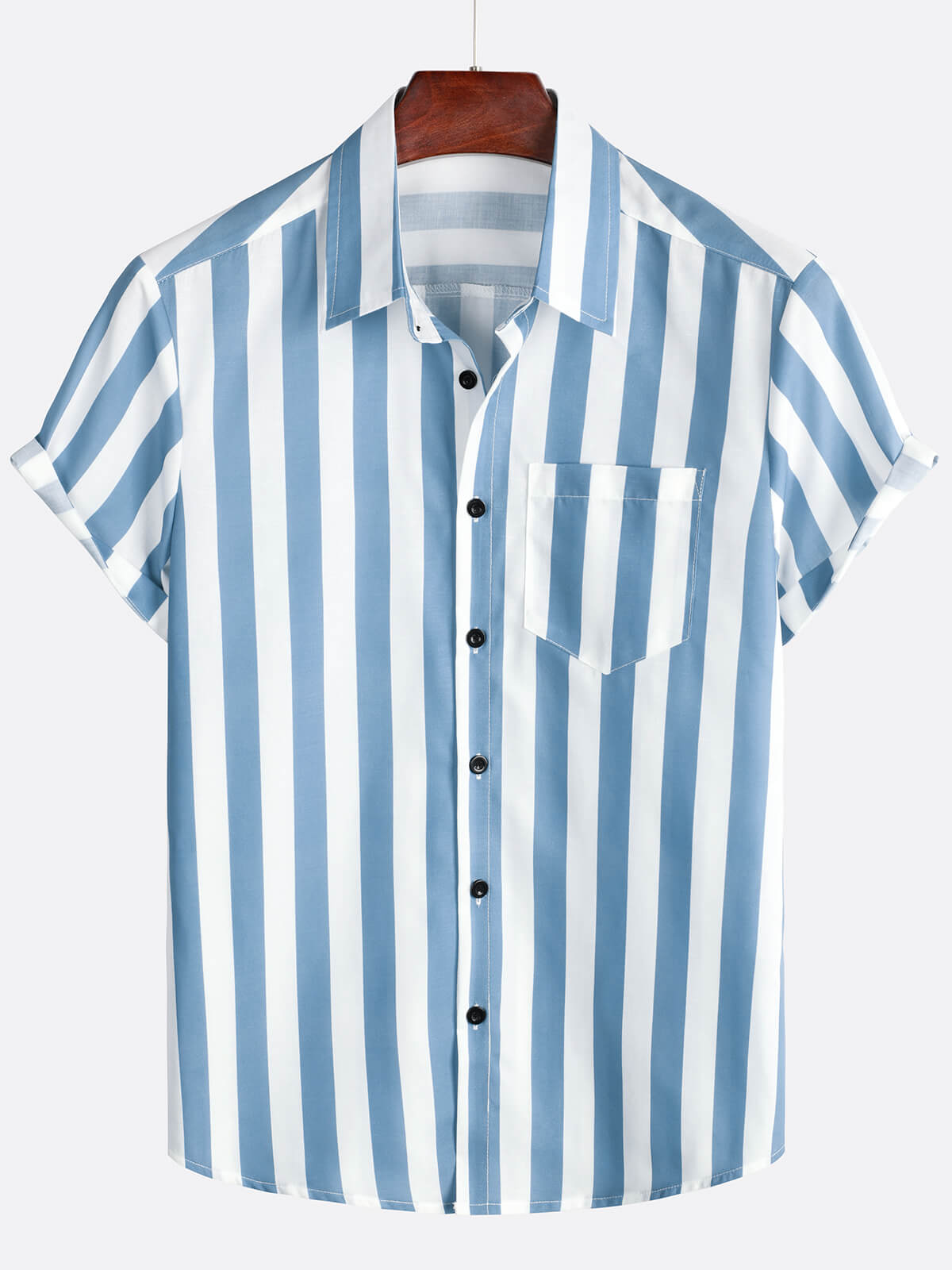 Camisa Blue and White a rayas casual Pocket Summer Button Up de manga corta para hombre