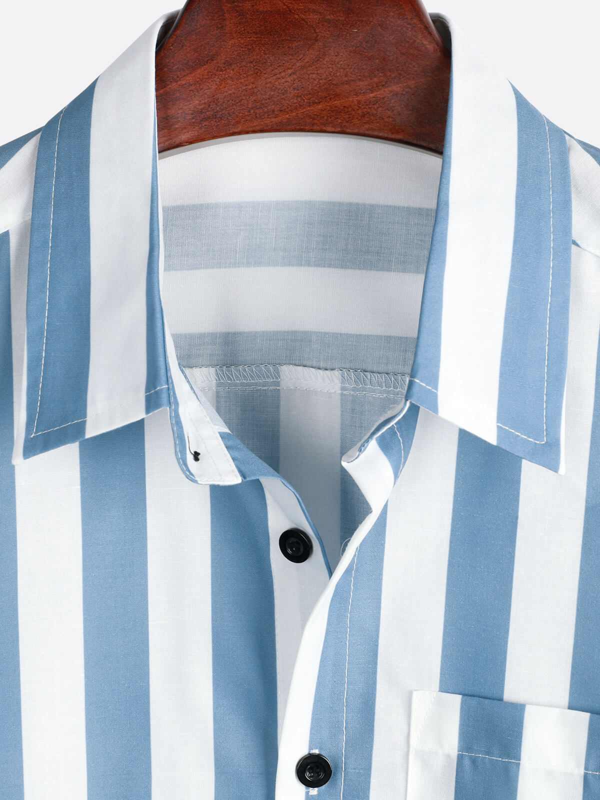 Camisa Blue and White a rayas casual Pocket Summer Button Up de manga corta para hombre