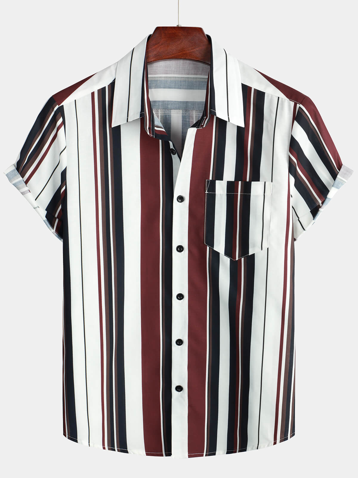 Camisa vintage a rayas Button Up Short Summer Sleeve casual para hombre