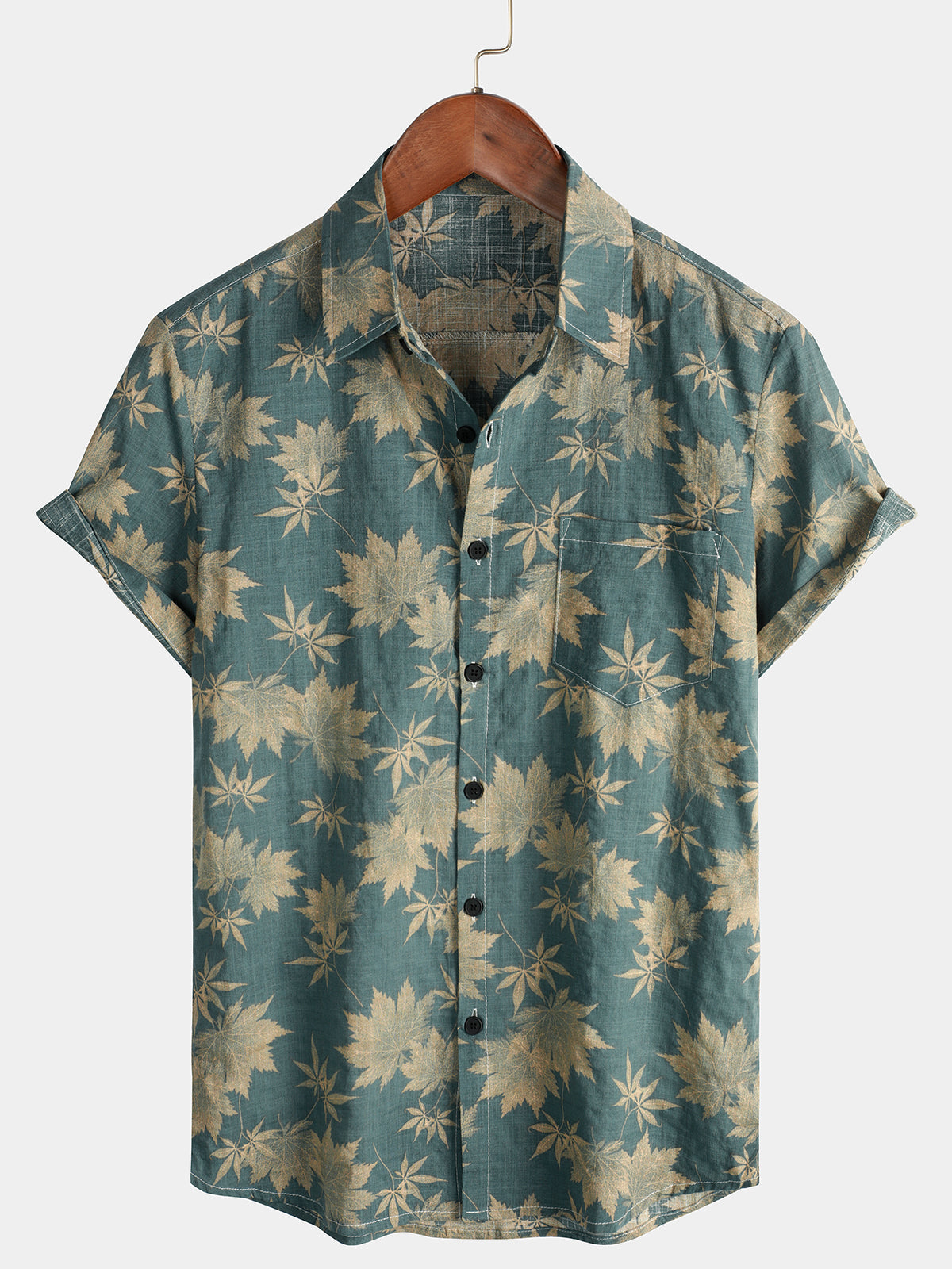 Camisa Maple Leaf transpirable Top de algodón Pocket de manga corta Summer para hombre