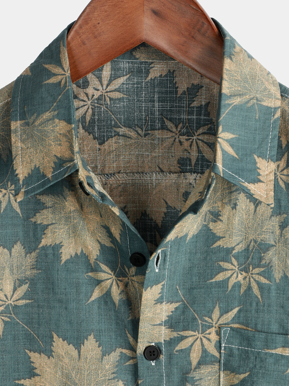 Camisa Maple Leaf transpirable Top de algodón Pocket de manga corta Summer para hombre
