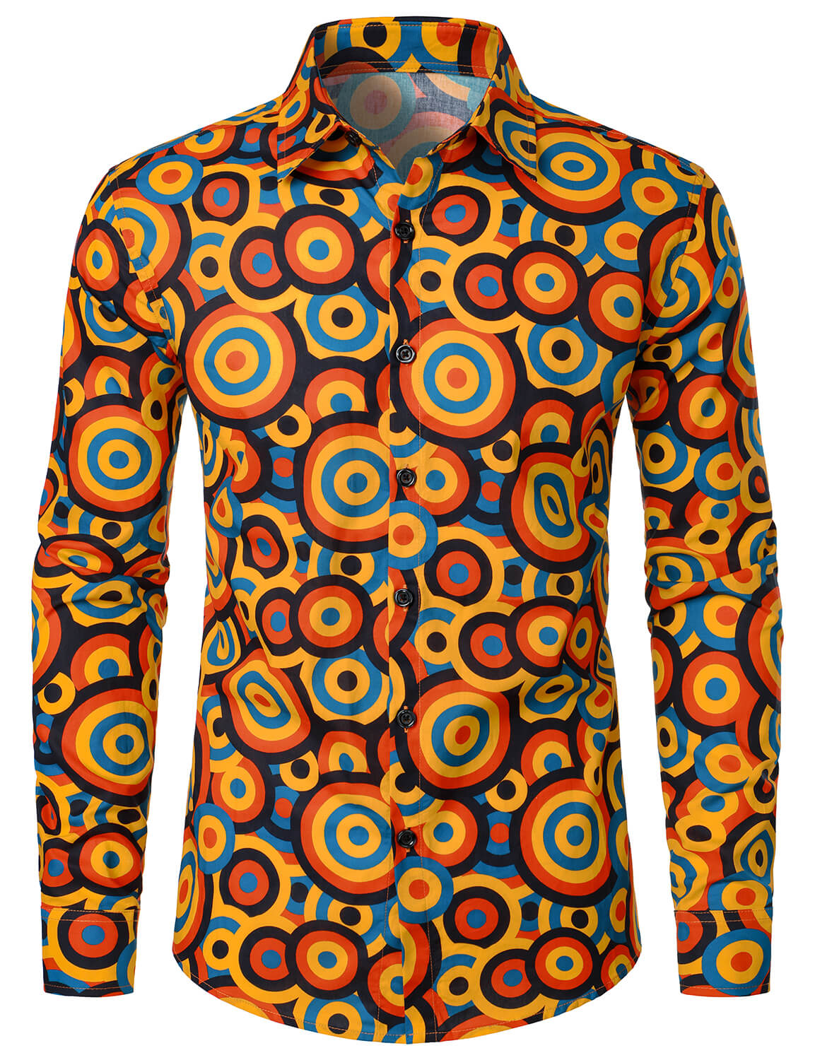 Camisa Orange 70s retro Button Up vintage Geometric Circle de manga larga para hombre