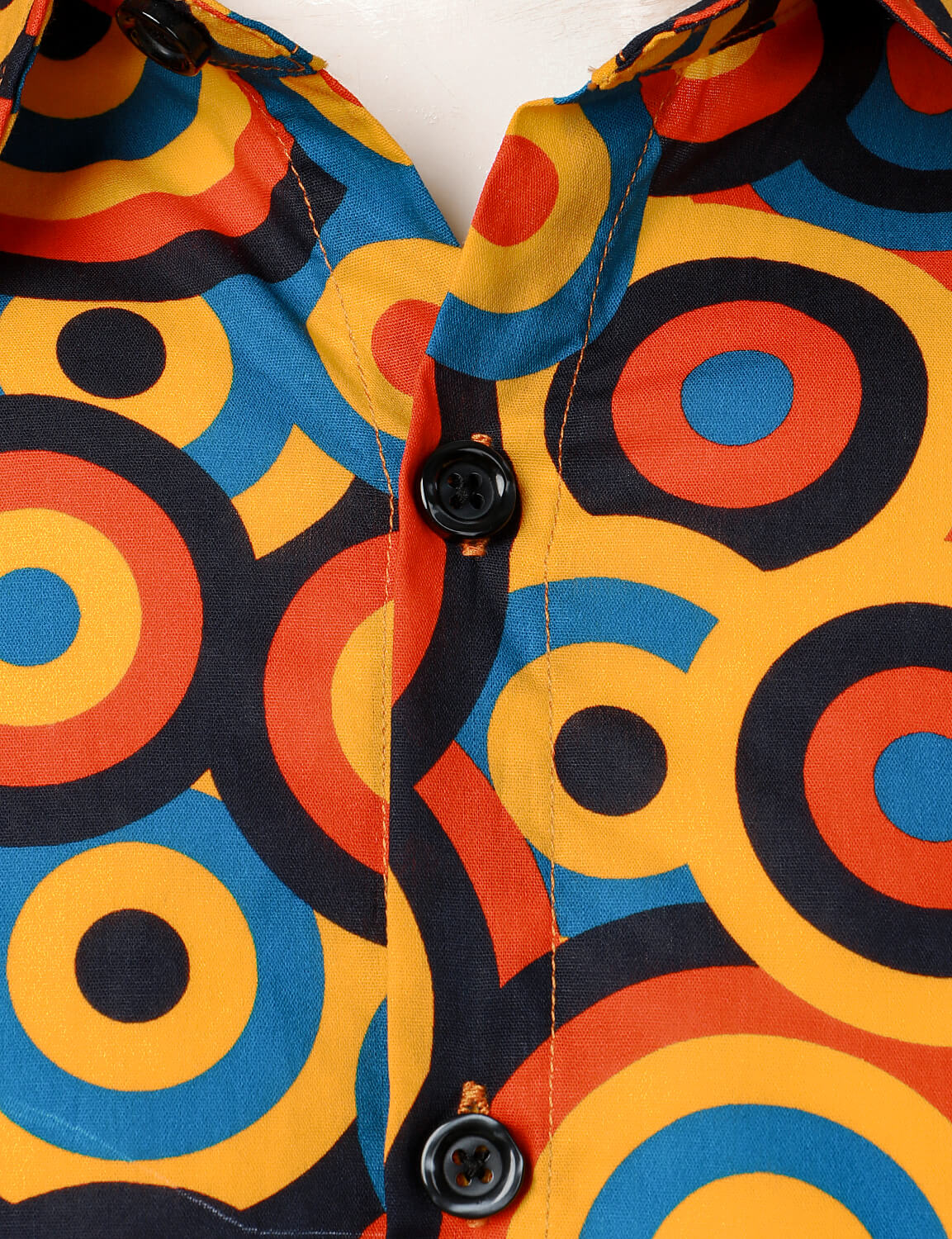 Camisa Orange 70s retro Button Up vintage Geometric Circle de manga larga para hombre