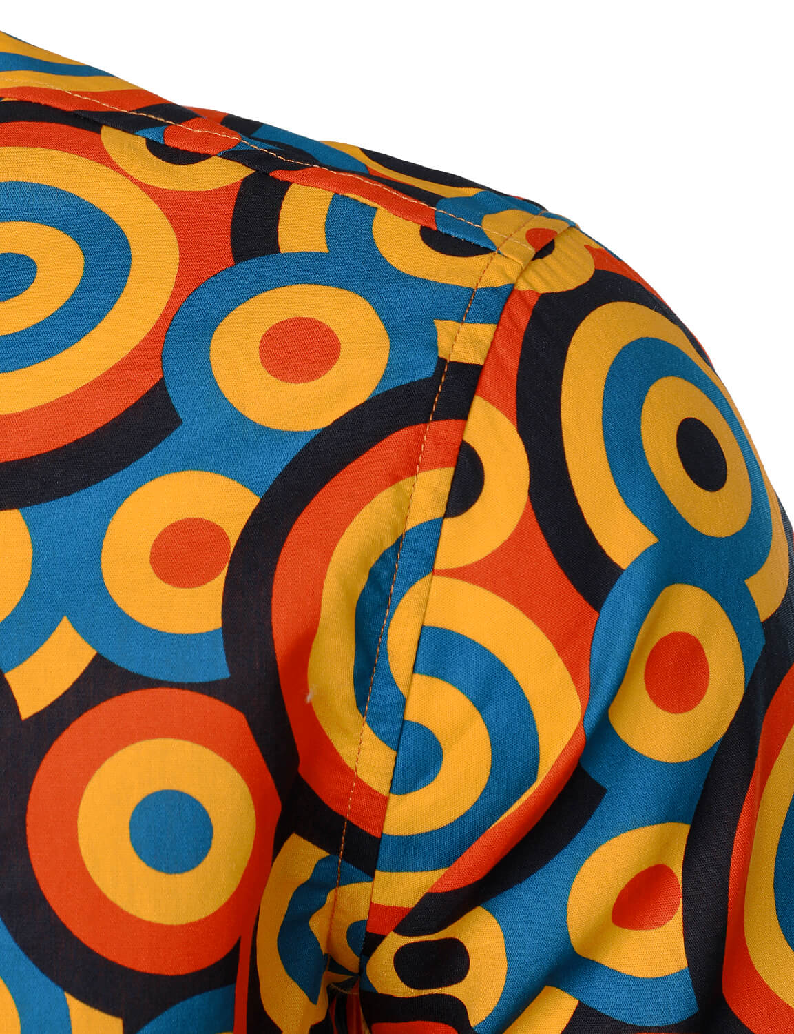Camisa Orange 70s retro Button Up vintage Geometric Circle de manga larga para hombre