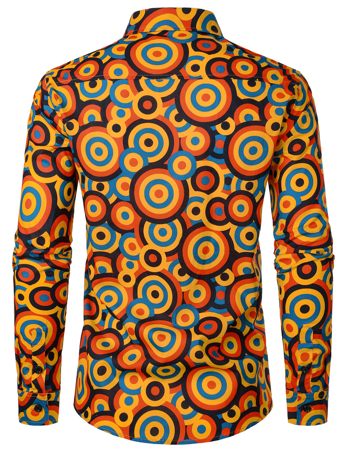 Camisa Orange 70s retro Button Up vintage Geometric Circle de manga larga para hombre