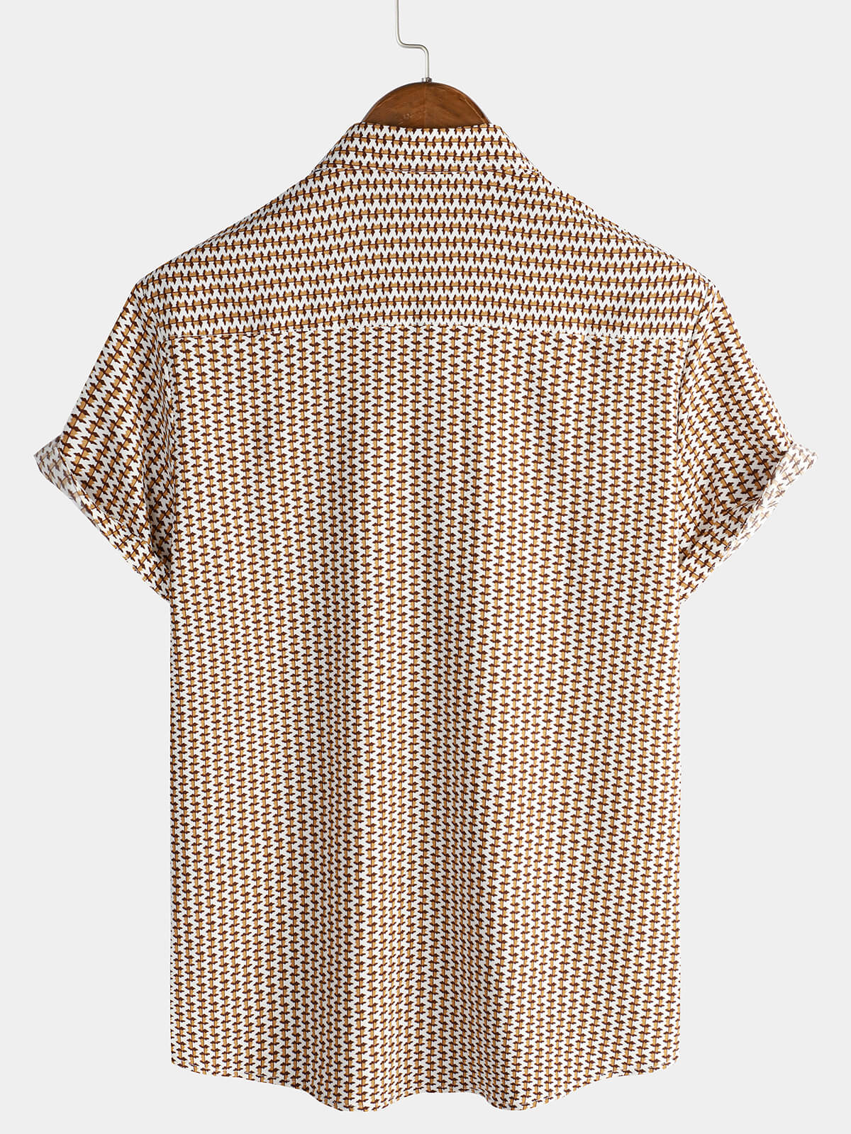 Camisa casual Holiday de manga corta Khaki Button Up para hombre
