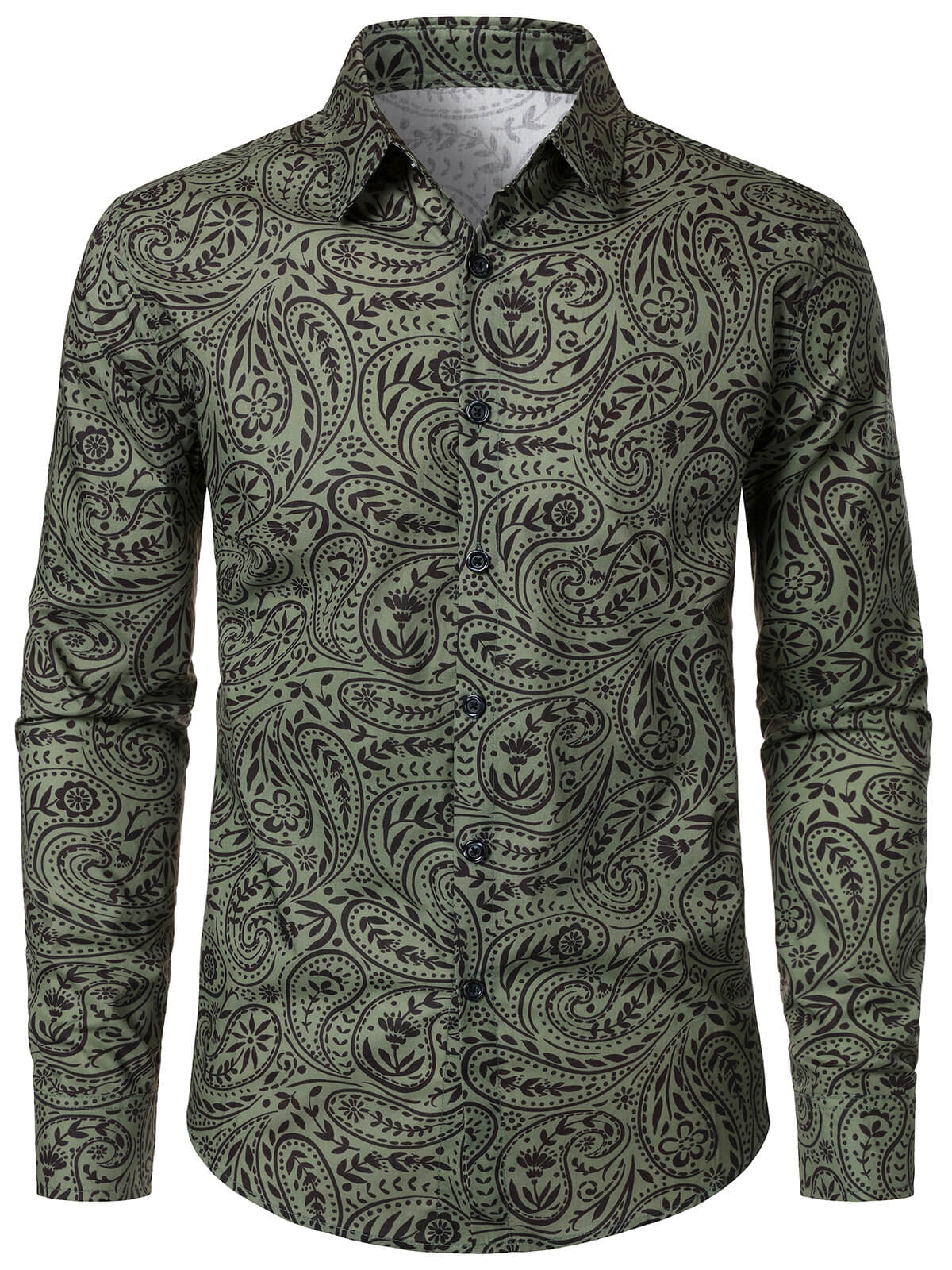 Camisa retro Paisley de algodón transpirable de manga larga para hombre