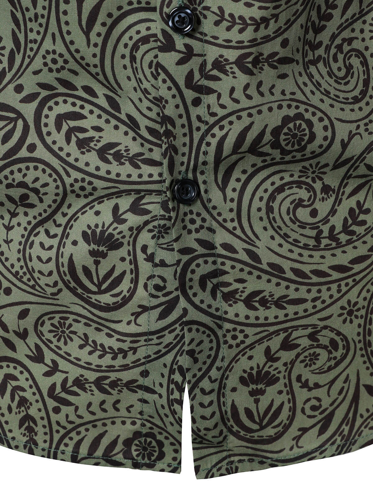 Camisa retro Paisley de algodón transpirable de manga larga para hombre