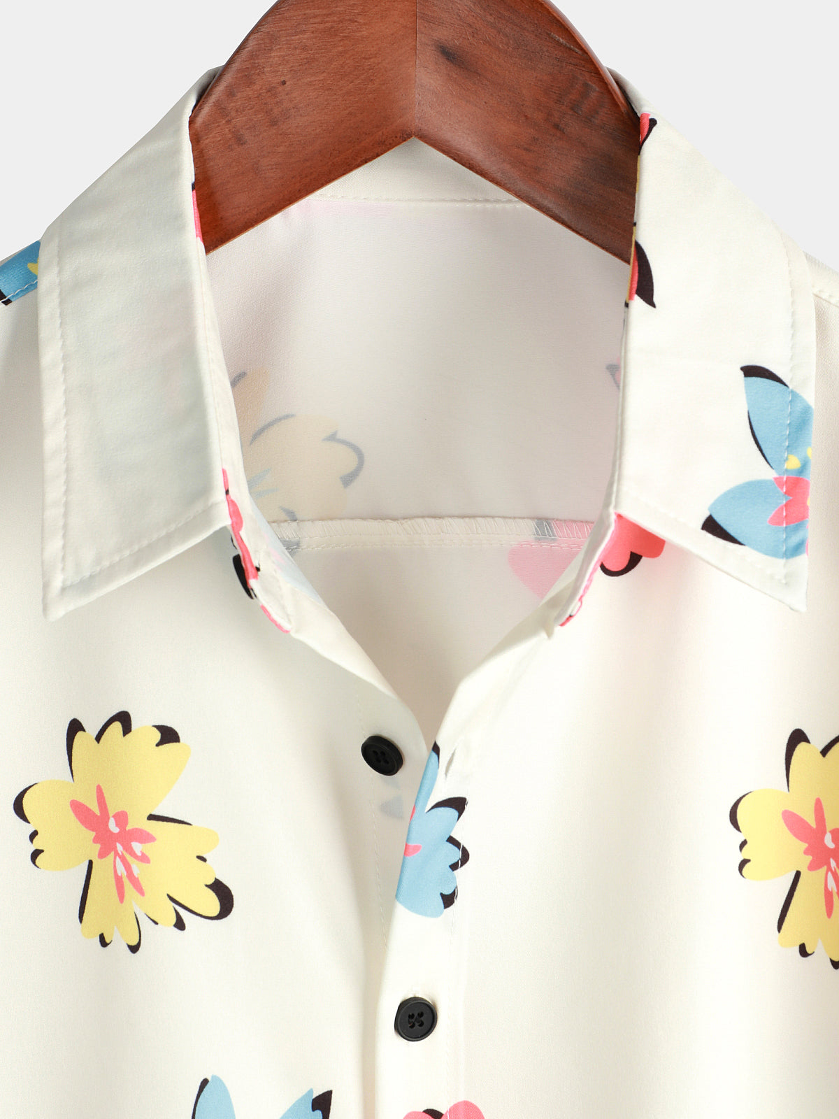 Camisa Summer floral estampado White Top Button Up de manga corta para hombre