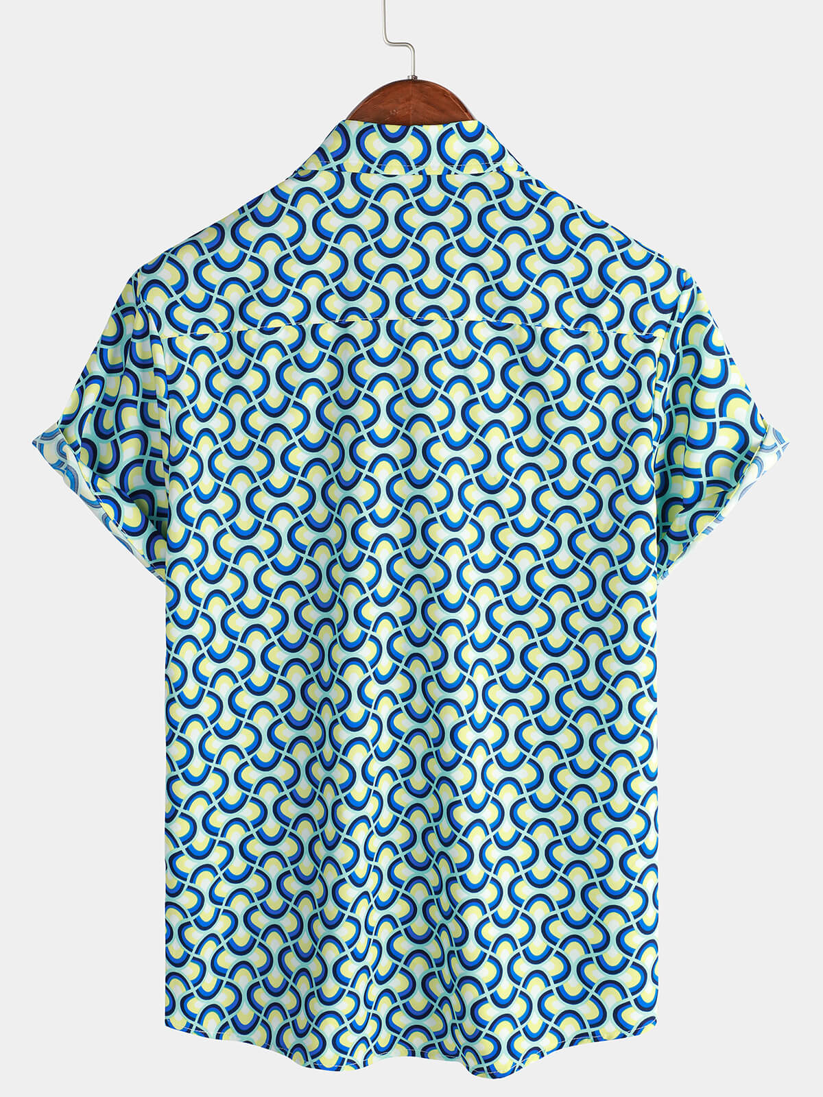 Camisa casual Holiday Geometrie Summer de manga corta Blue Button Up para hombre