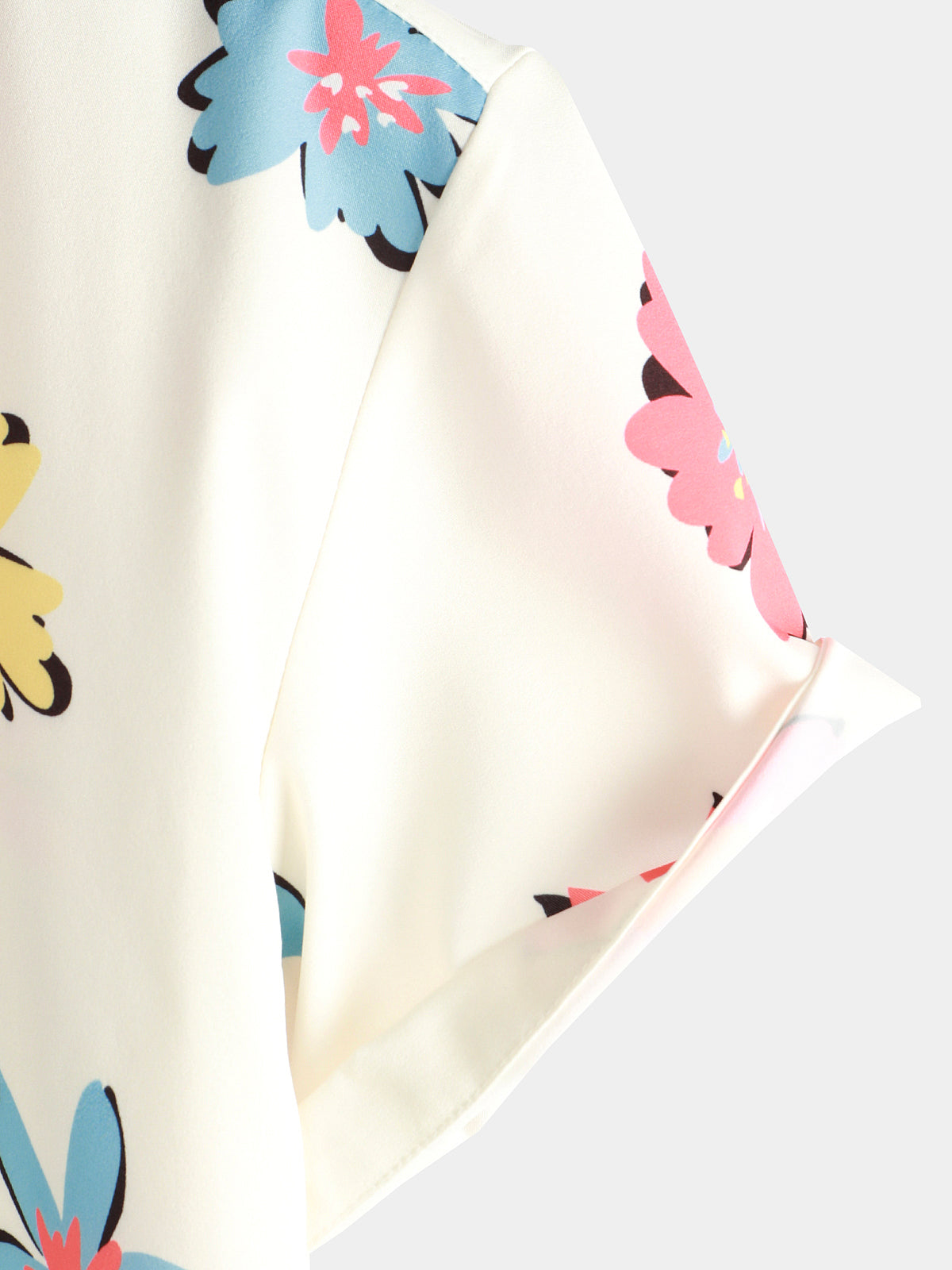 Camisa Summer floral estampado White Top Button Up de manga corta para hombre