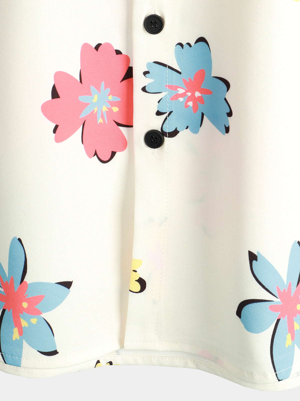 Camisa Summer floral estampado White Top Button Up de manga corta para hombre