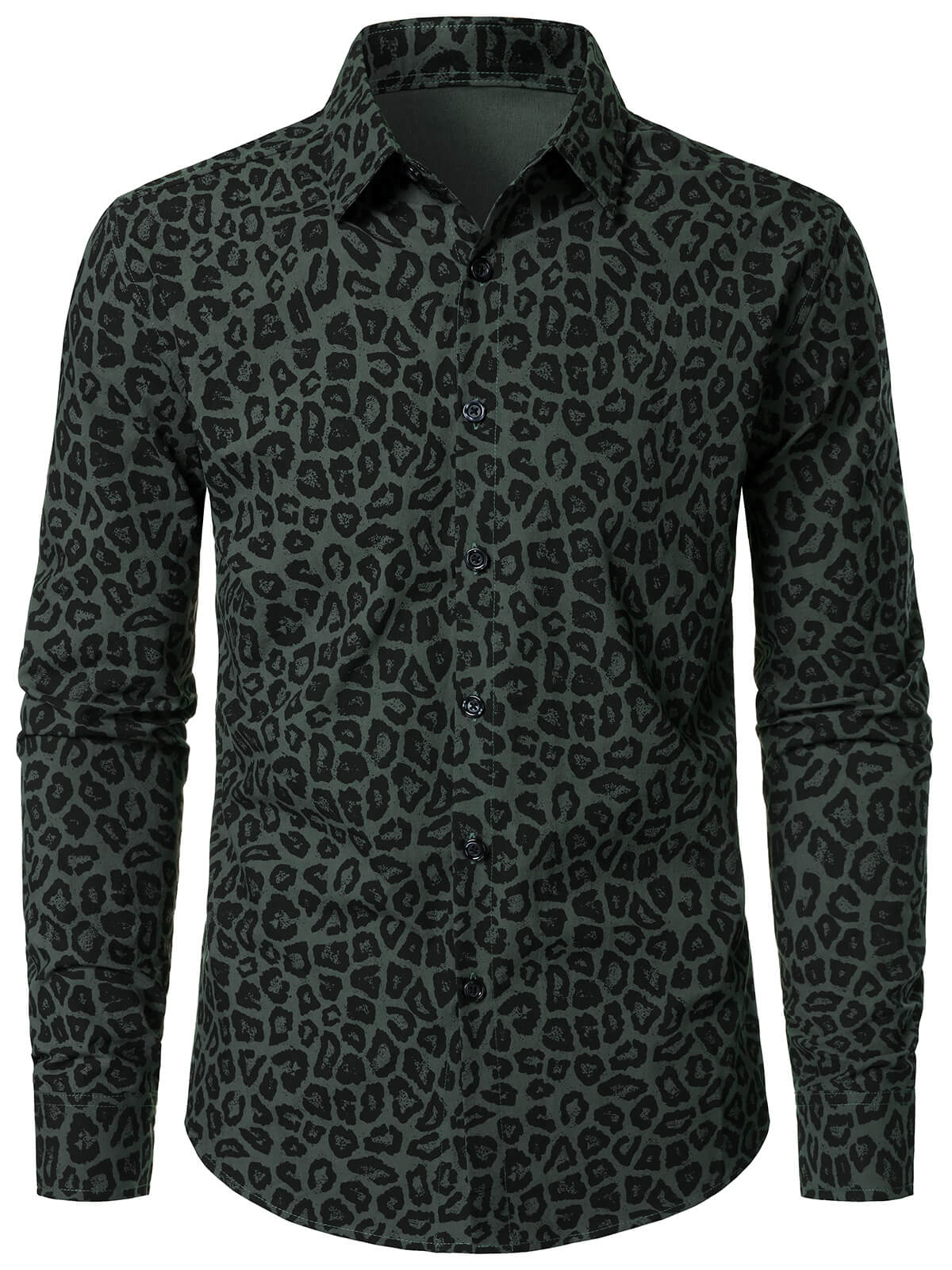 Camisa Green Leopard de algodón de manga larga para hombre