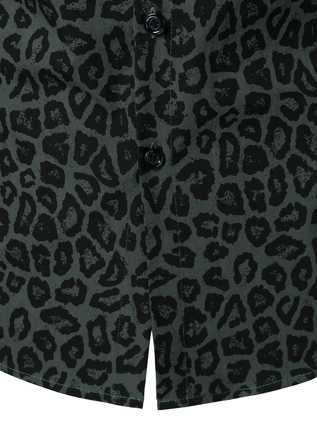 Camisa Green Leopard de algodón de manga larga para hombre