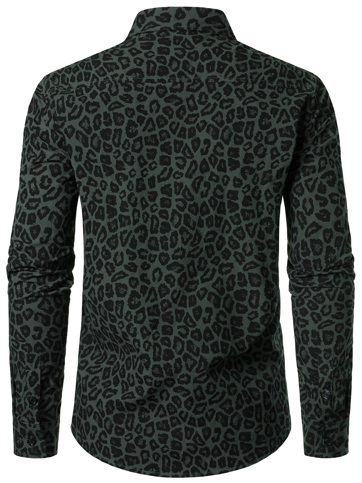 Camisa Green Leopard de algodón de manga larga para hombre