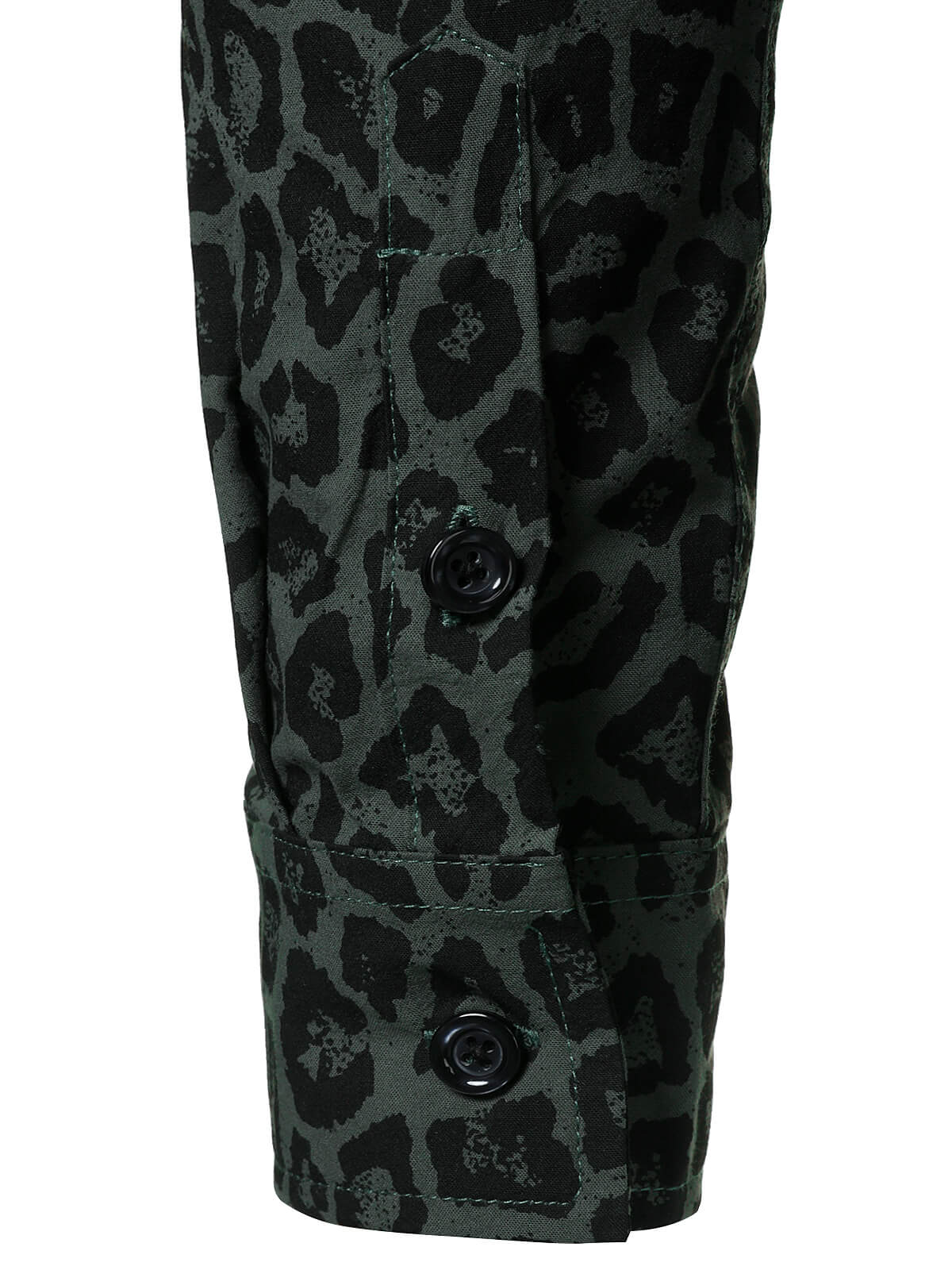 Camisa Green Leopard de algodón de manga larga para hombre
