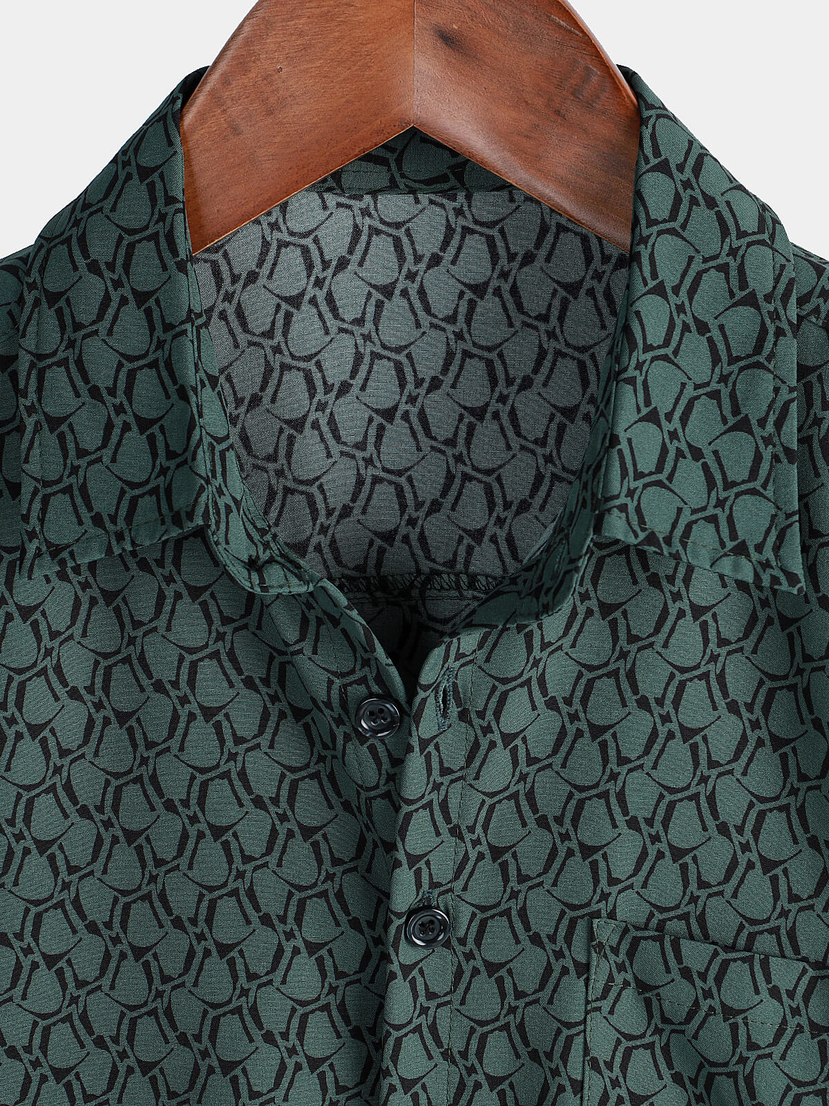 Camisa casual Holiday de manga corta Green Button Up para hombre