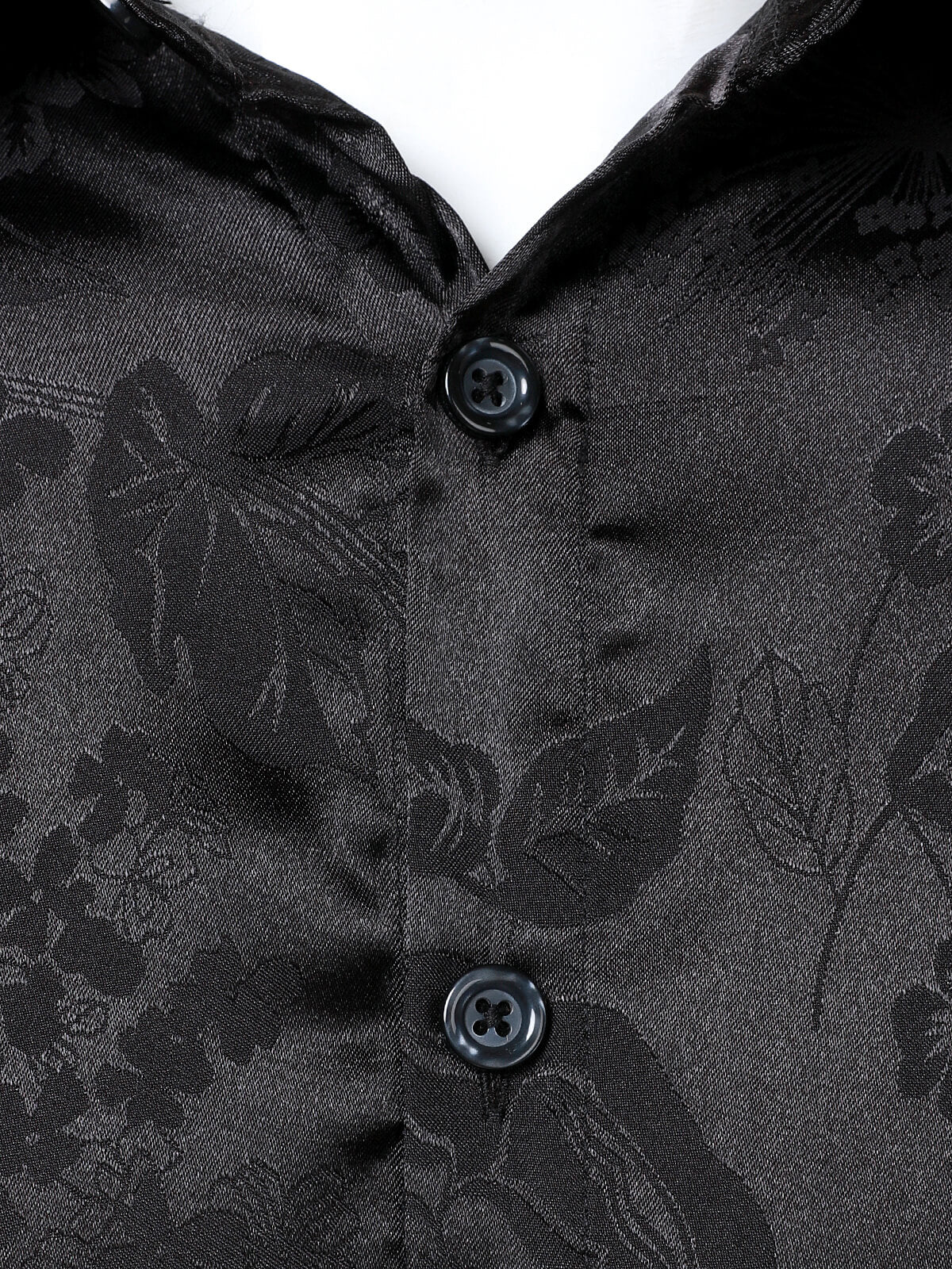 Camisa de vestir floral Jacquard Shiny Satin Black de manga larga para hombre