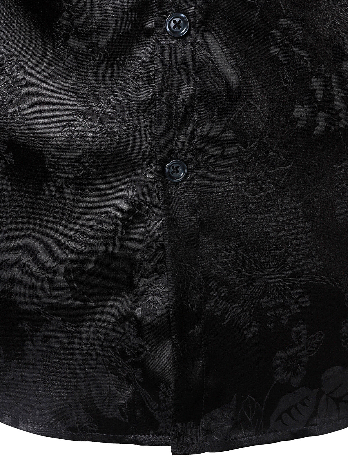 Camisa de vestir floral Jacquard Shiny Satin Black de manga larga para hombre