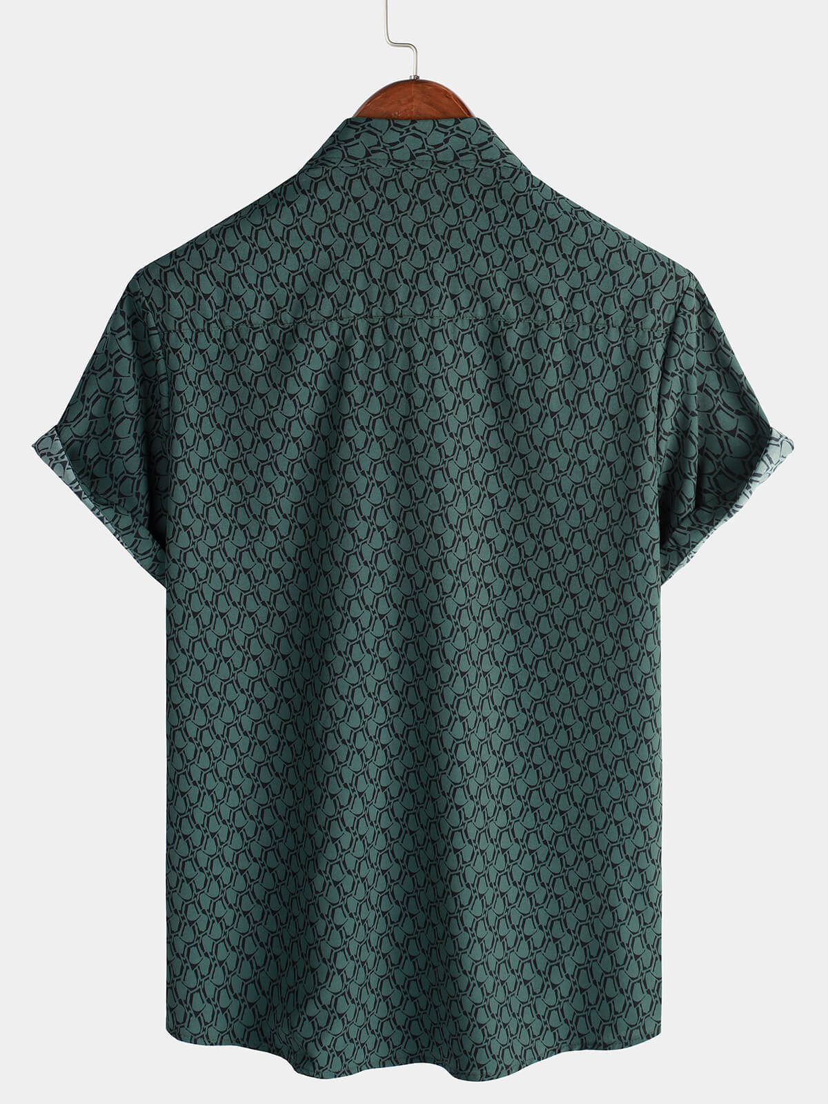 Camisa casual Holiday de manga corta Green Button Up para hombre