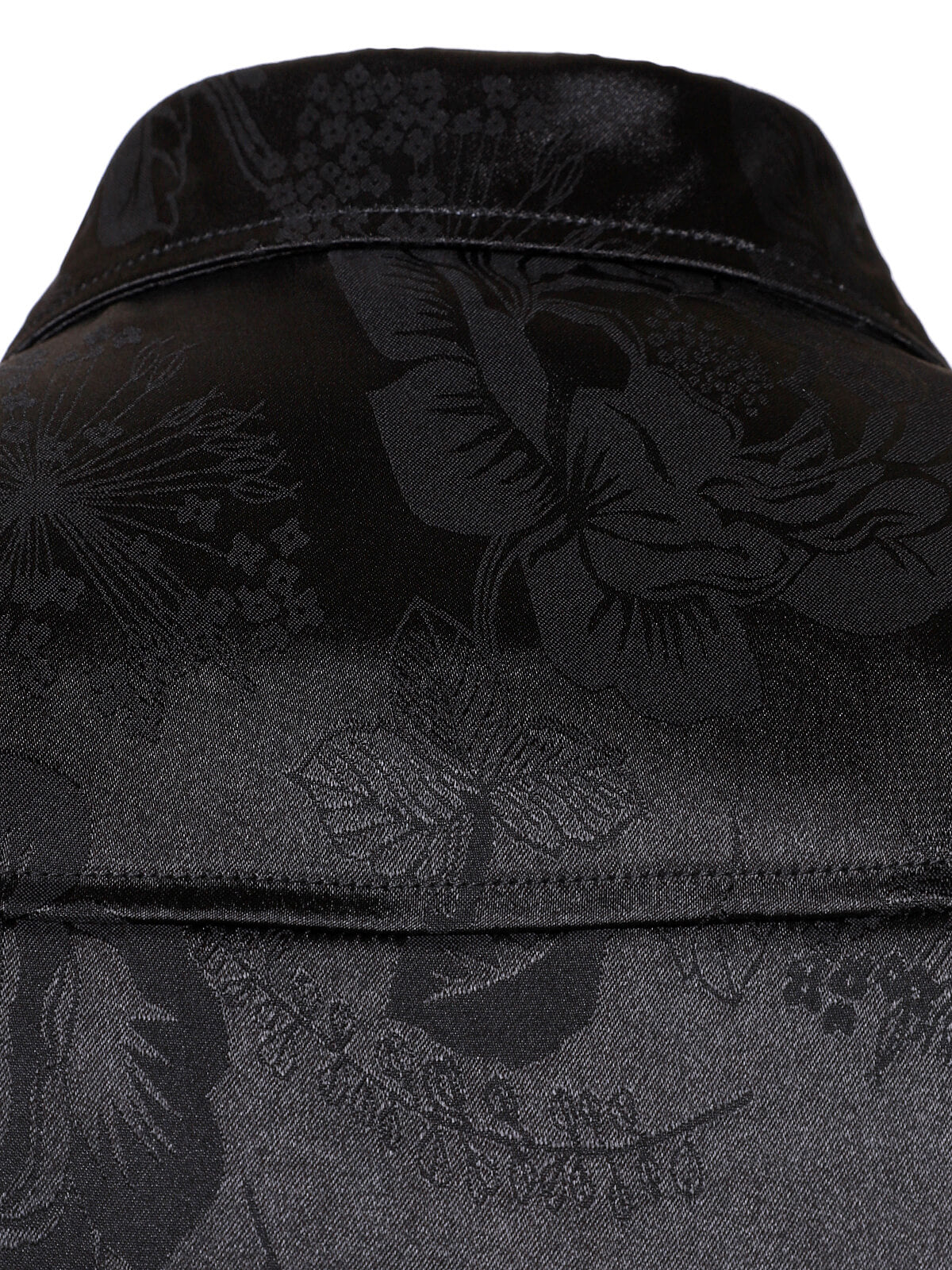 Camisa de vestir floral Jacquard Shiny Satin Black de manga larga para hombre