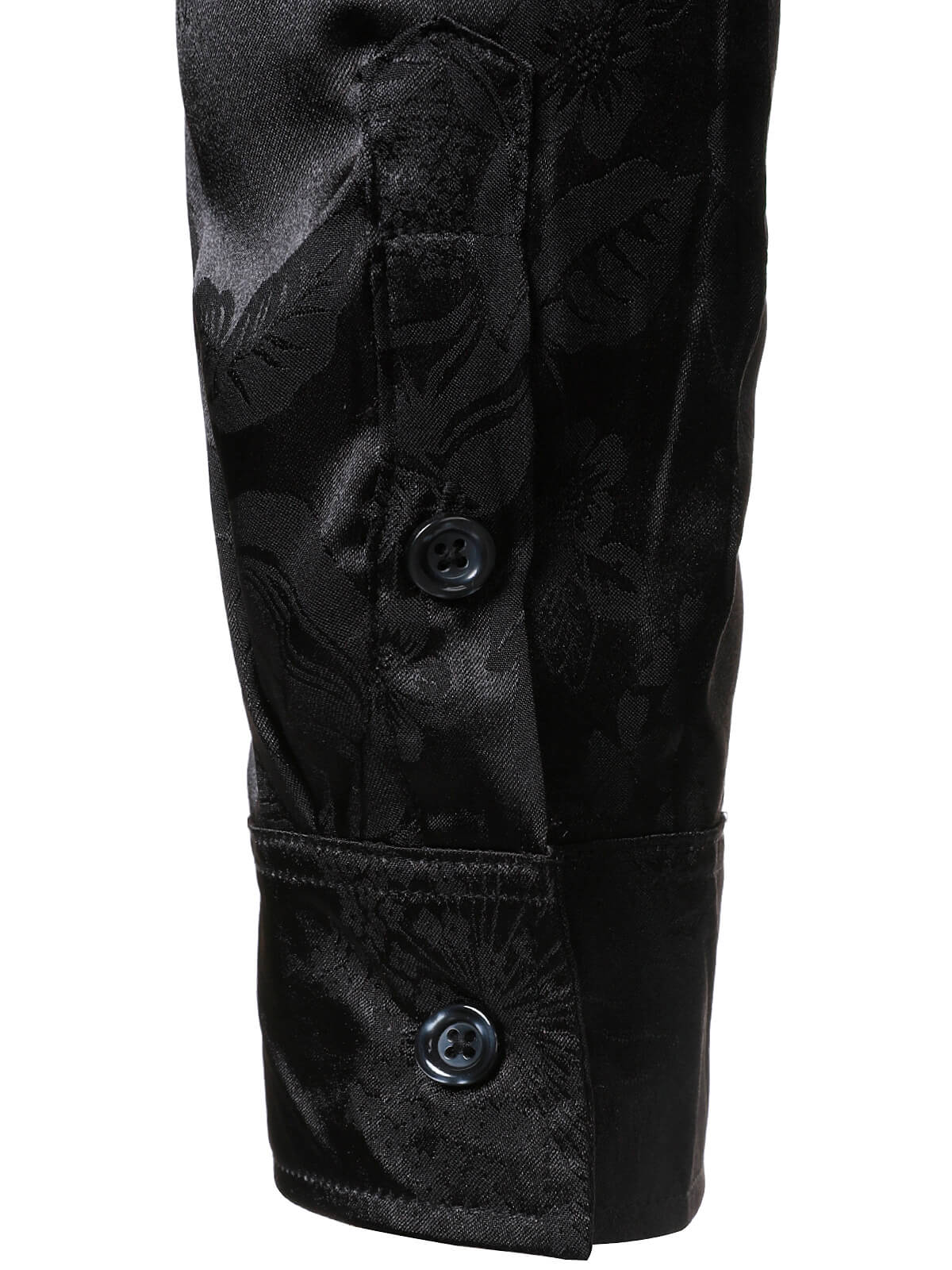 Camisa de vestir floral Jacquard Shiny Satin Black de manga larga para hombre