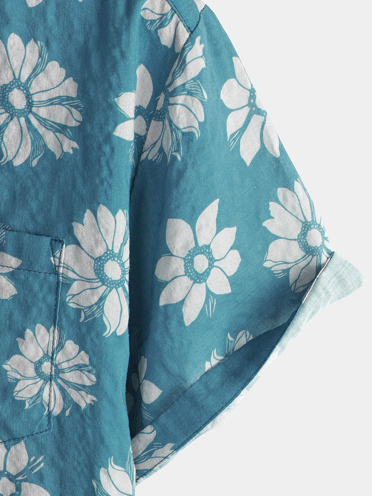Camisa Blue floral de manga corta Summer de algodón Hawaiian Button Up para hombre