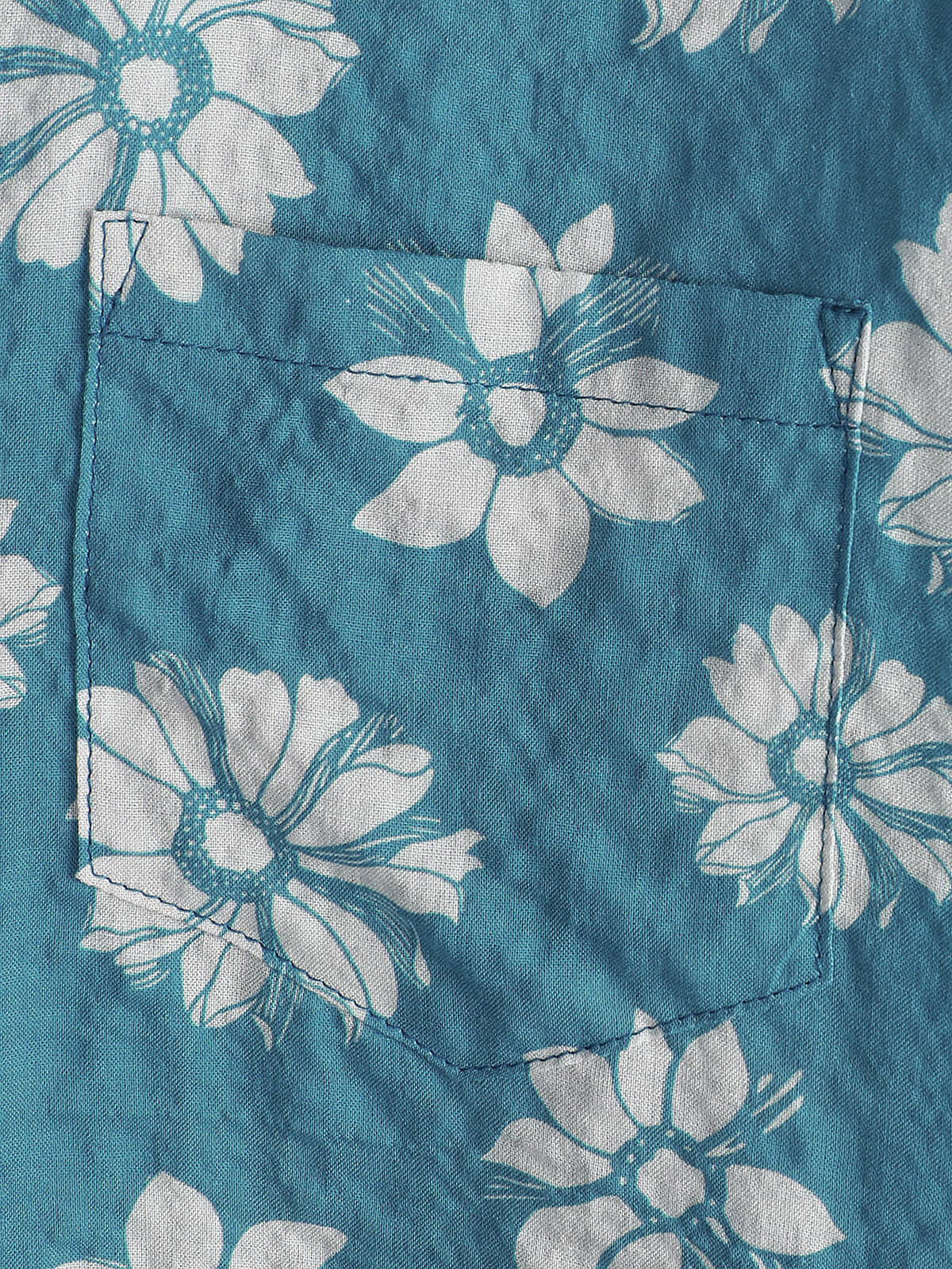 Camisa Blue floral de manga corta Summer de algodón Hawaiian Button Up para hombre