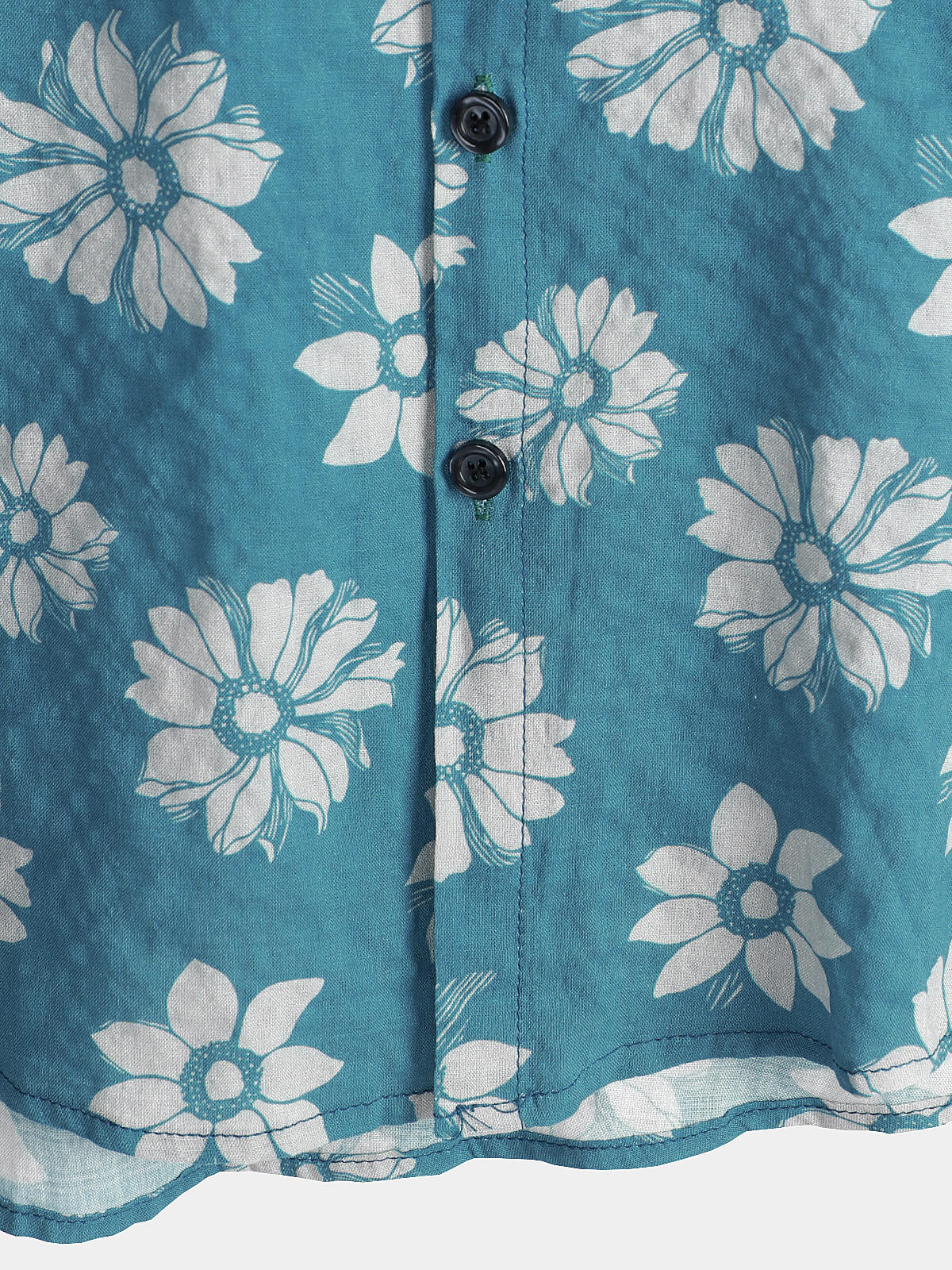 Camisa Blue floral de manga corta Summer de algodón Hawaiian Button Up para hombre