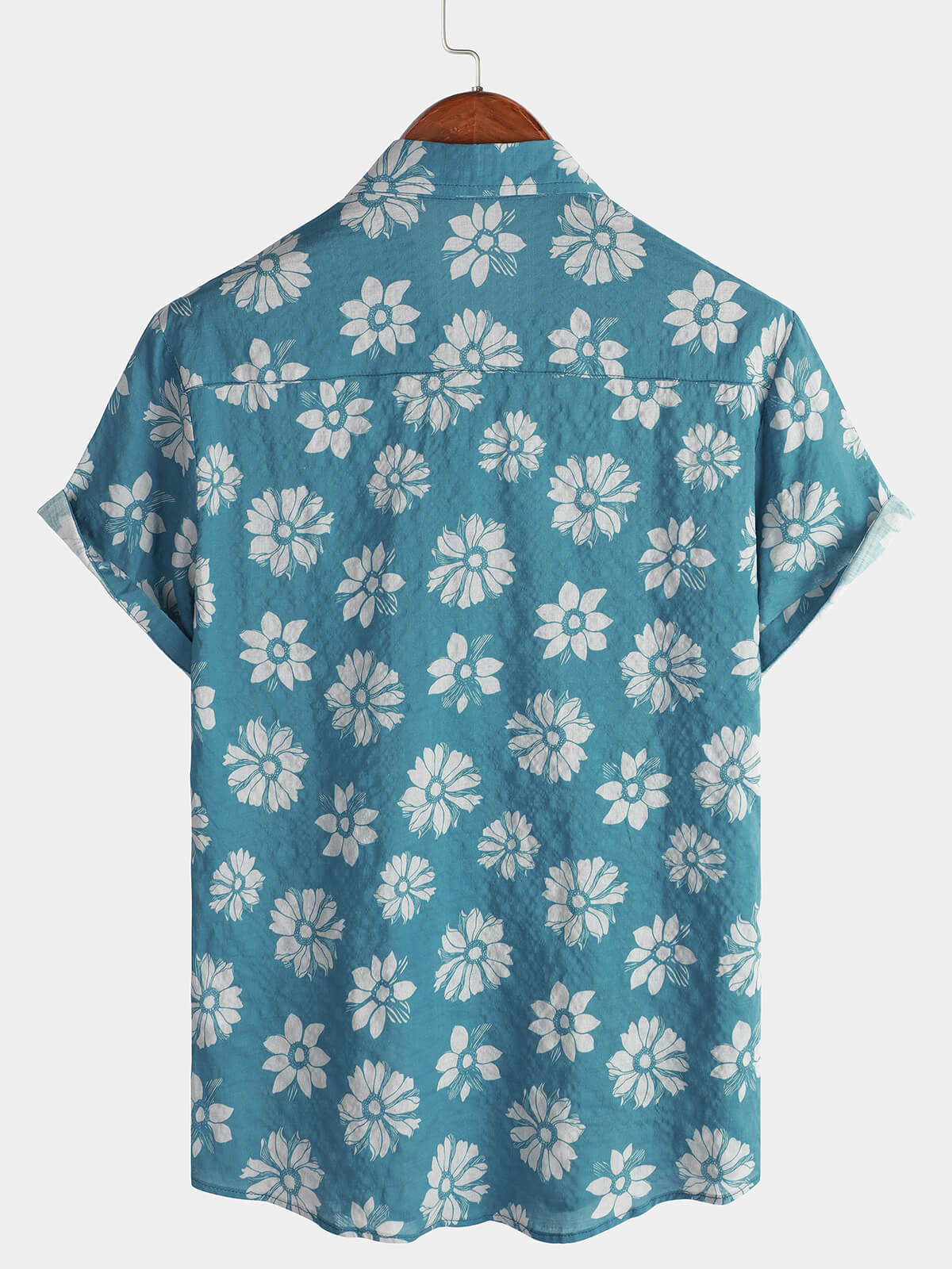 Camisa Blue floral de manga corta Summer de algodón Hawaiian Button Up para hombre