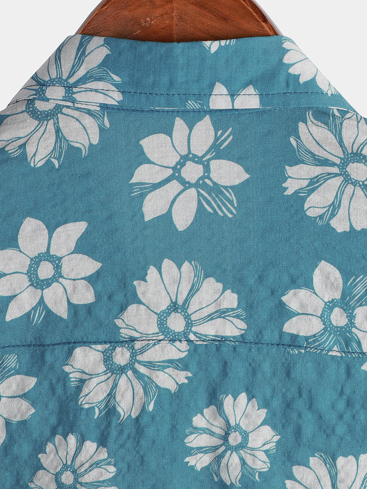 Camisa Blue floral de manga corta Summer de algodón Hawaiian Button Up para hombre
