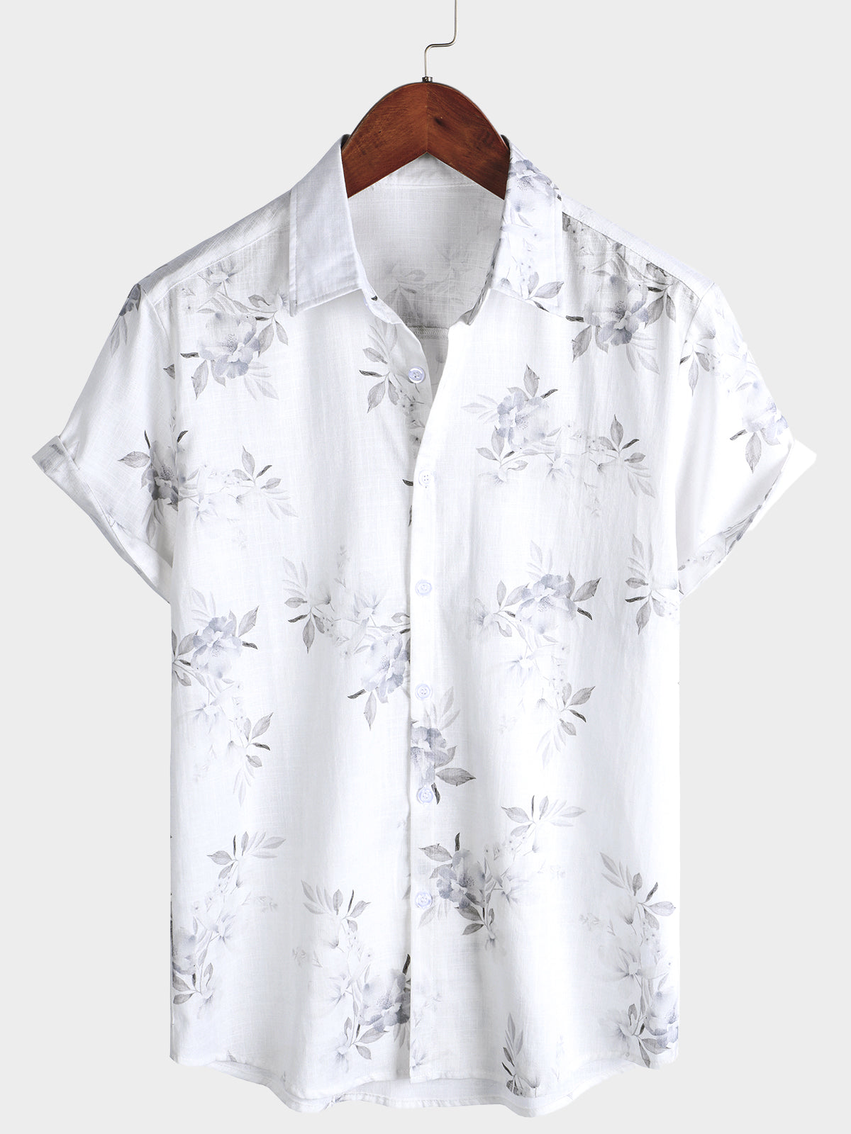 Camisa elegante floral estampado de manga corta para hombre