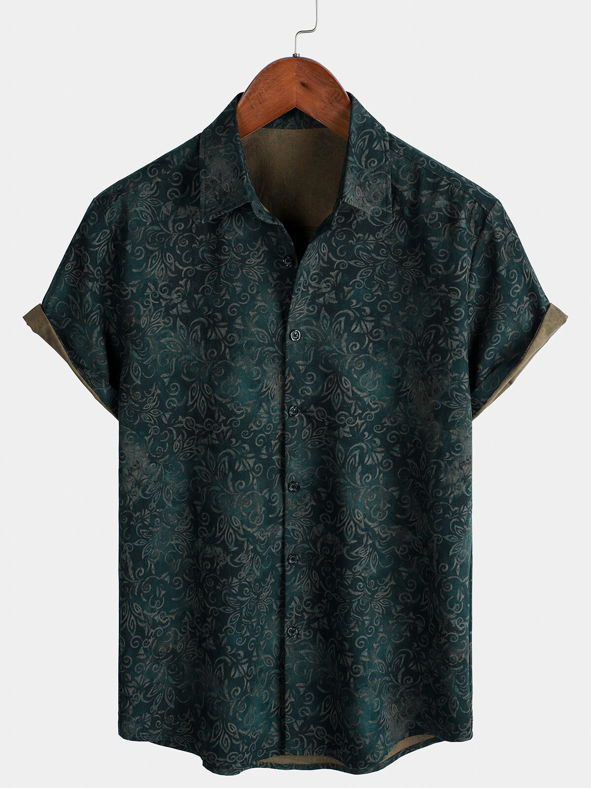 Camisa Summer transpirable de manga corta retro floral estampado de algodón para hombre