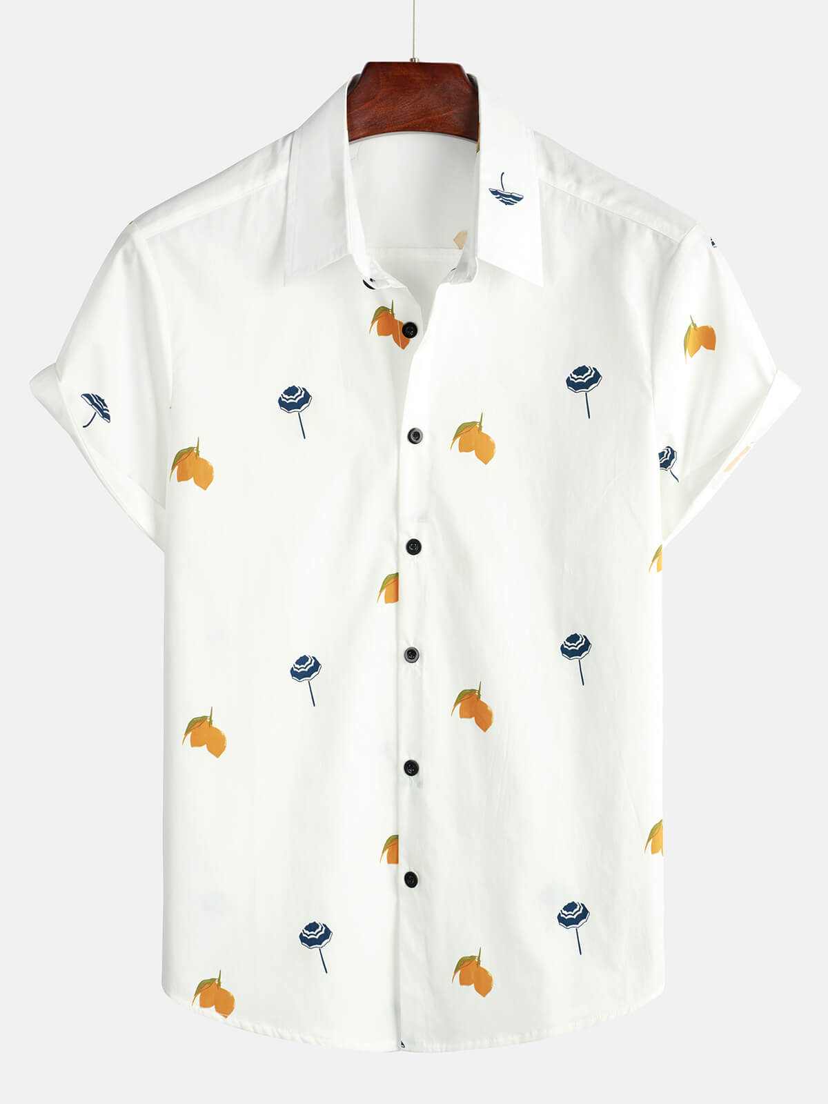 Camisa de algodón White Hawaiian Button Up Beach Holiday Summer de manga corta para hombre
