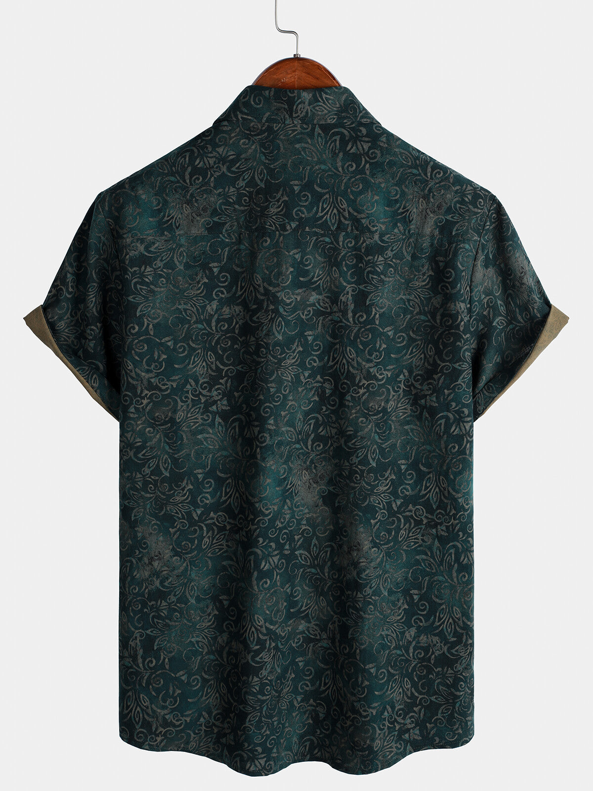 Camisa Summer transpirable de manga corta retro floral estampado de algodón para hombre