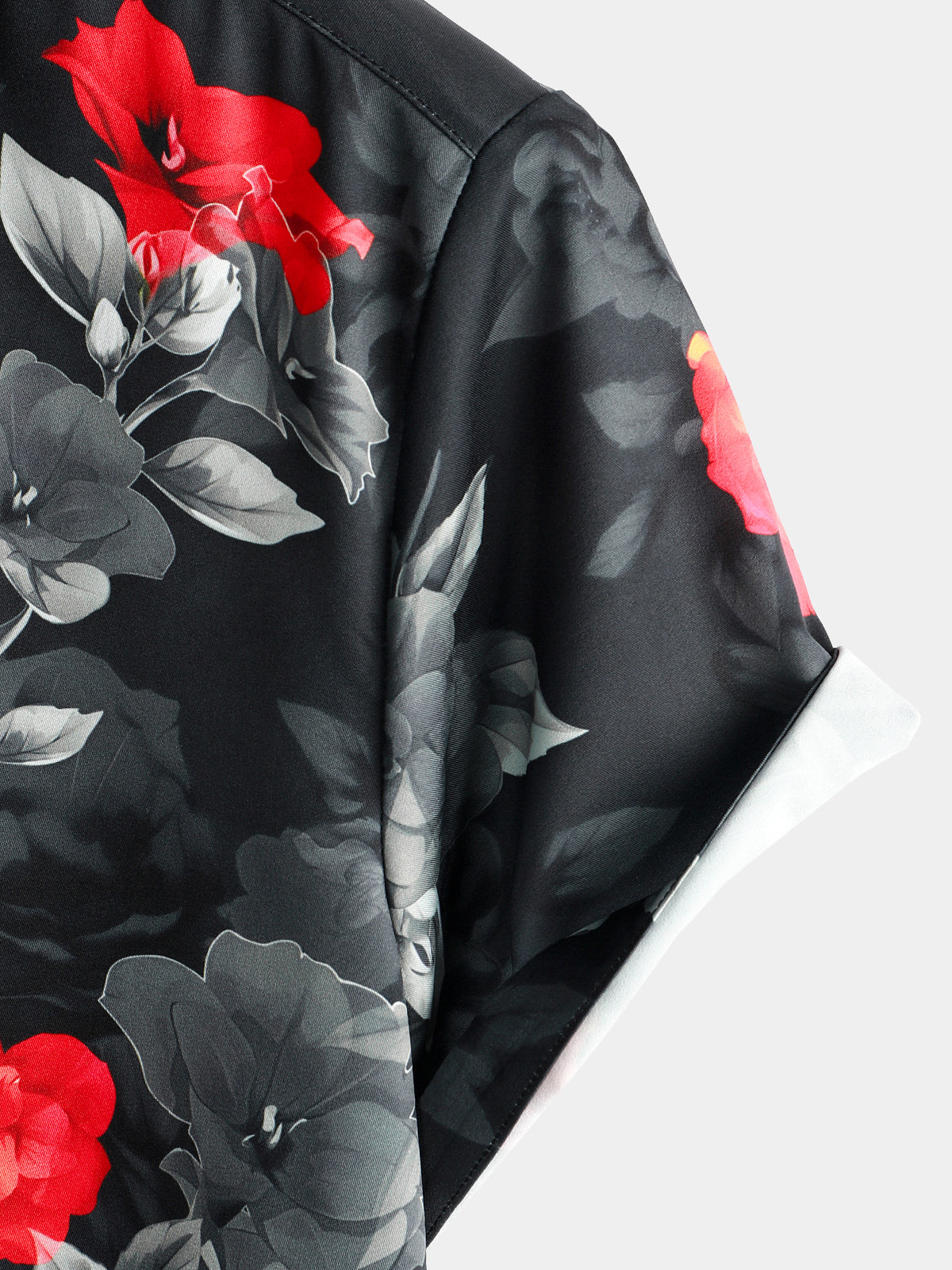 Camisa casual floral Button Up Summer Beach Black de manga corta para hombre