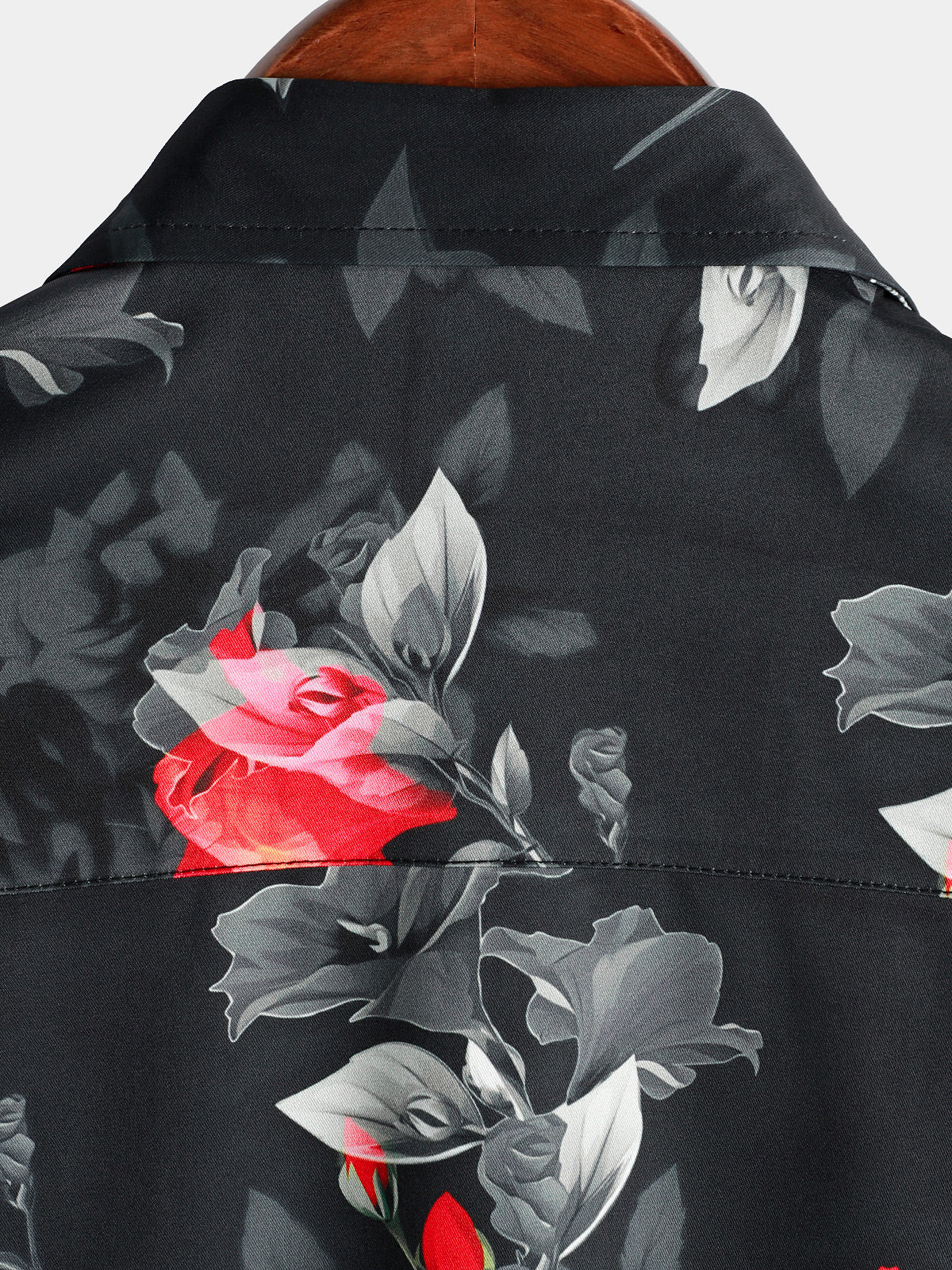 Camisa casual floral Button Up Summer Beach Black de manga corta para hombre