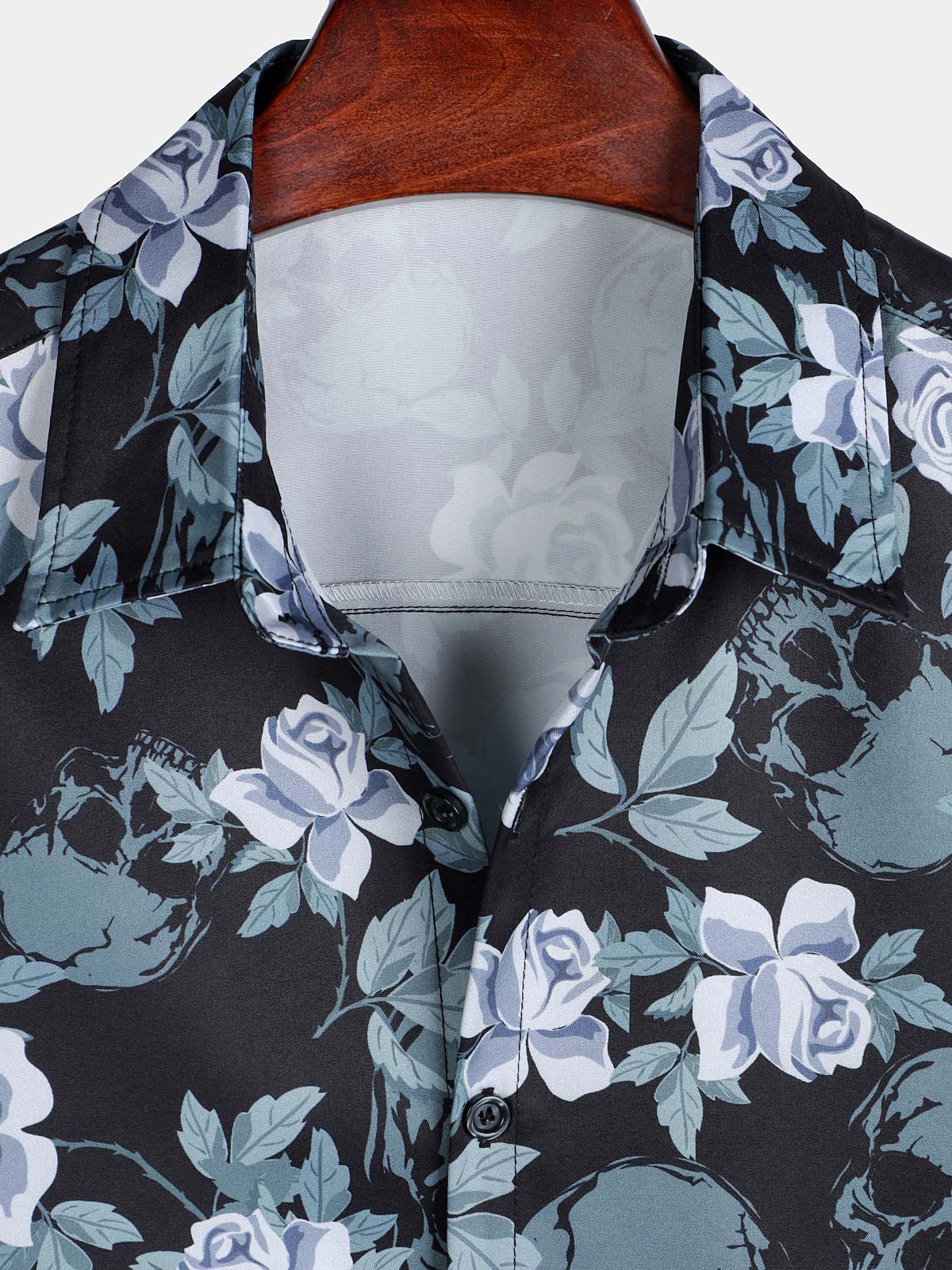 Camisa floral estampado Cool Skull Vacation Button de manga corta para hombre