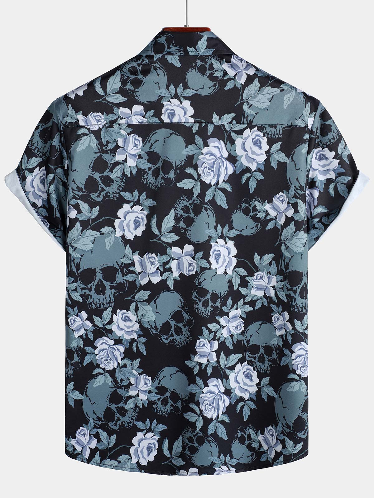 Camisa floral estampado Cool Skull Vacation Button de manga corta para hombre