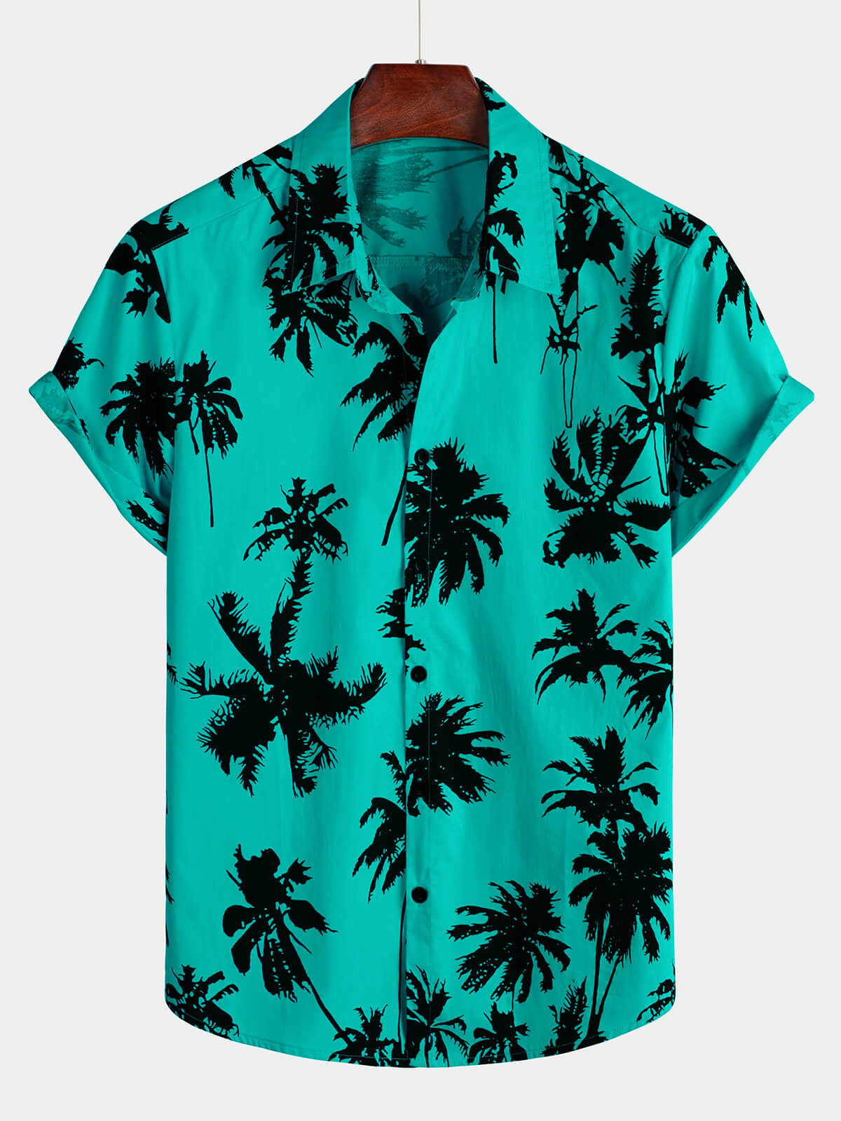 Camisa 100% de algodón Palm Tree estampado Summer Beach Hawaiian de manga corta para hombre