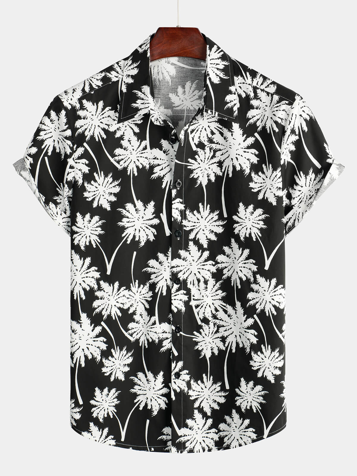 Camisa Beach Summer Black Hawaiian Holiday Tropical Button Up de manga corta para hombre