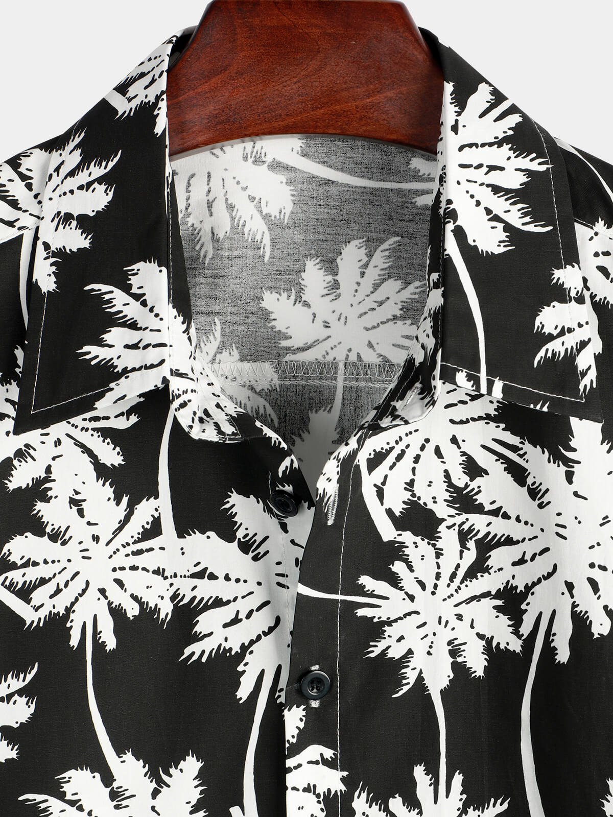 Camisa Beach Summer Black Hawaiian Holiday Tropical Button Up de manga corta para hombre