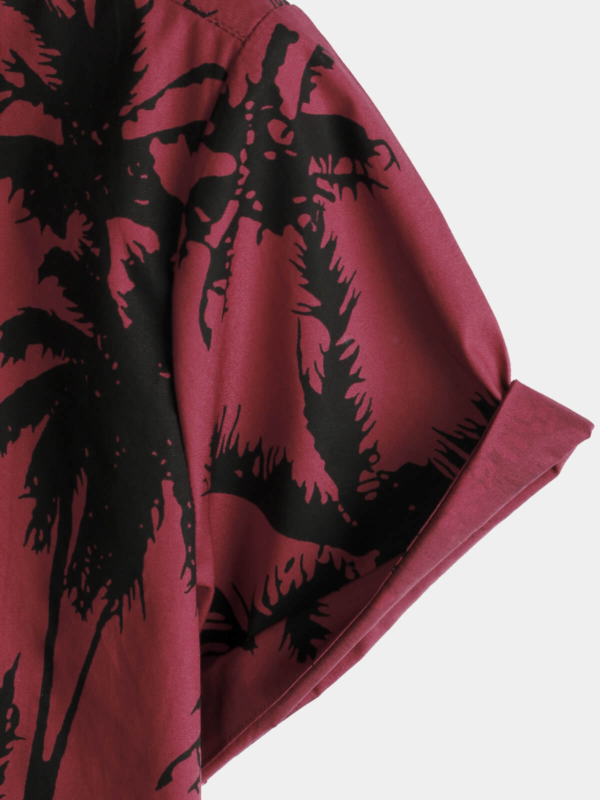 Camisa Palm Tree estampado de algodón Burgundy Beach de manga corta Collared para hombre