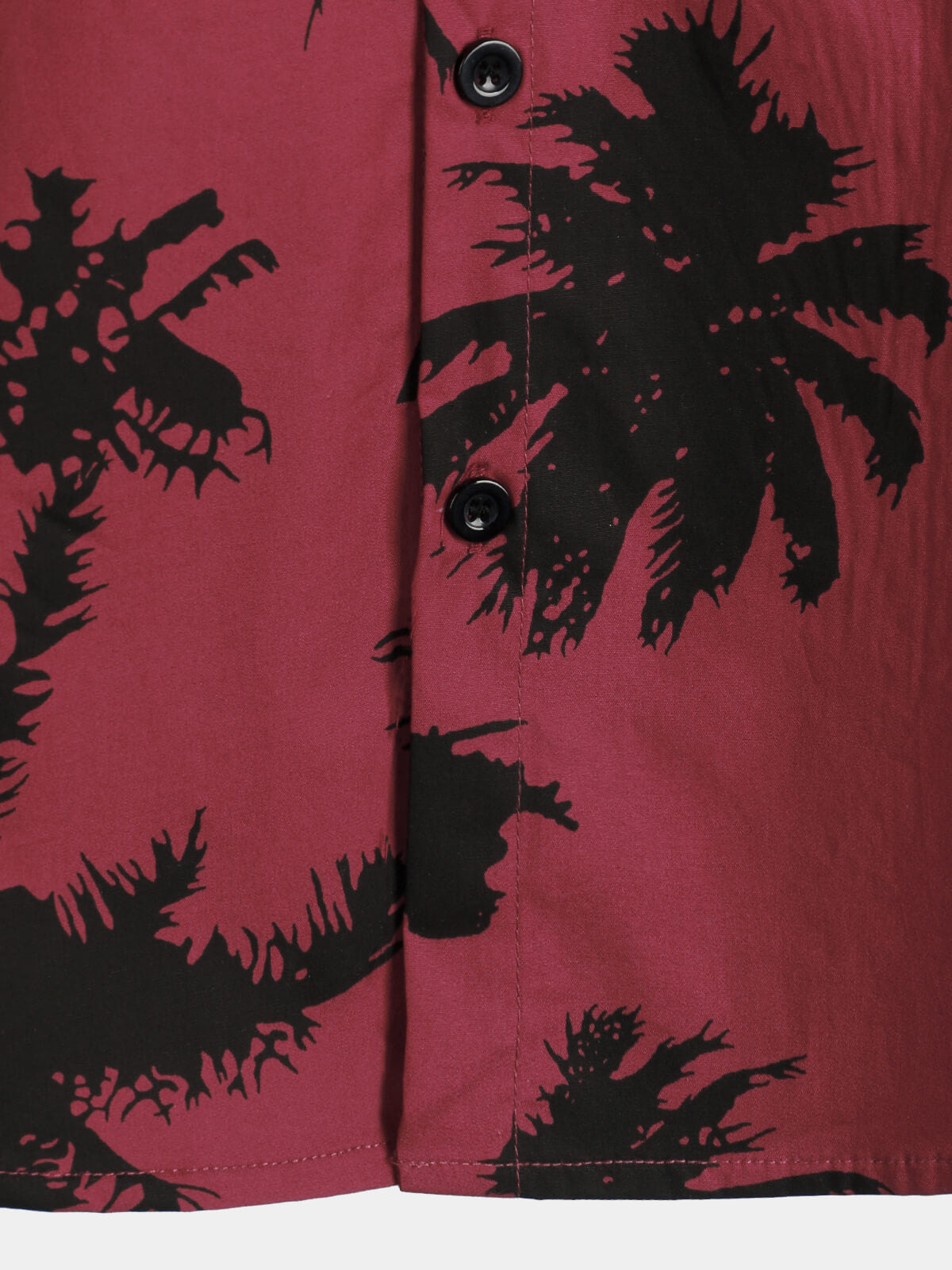 Camisa Palm Tree estampado de algodón Burgundy Beach de manga corta Collared para hombre