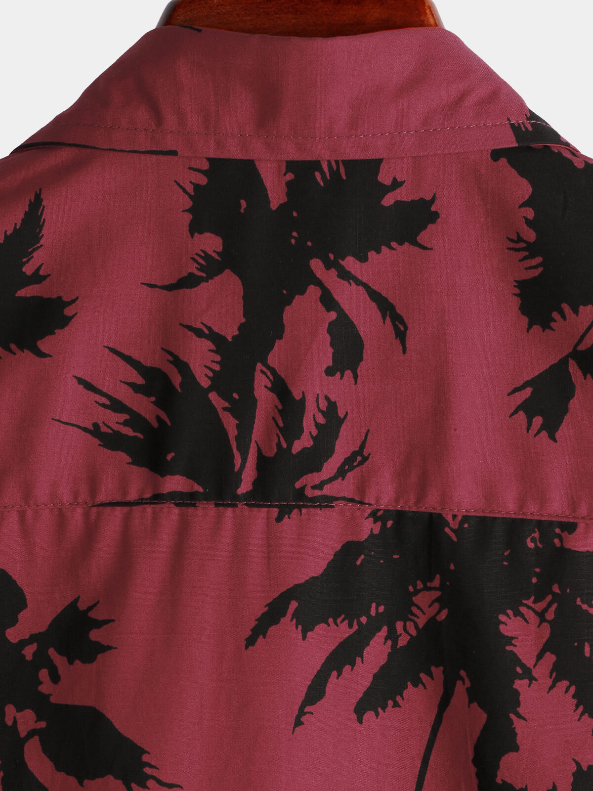 Camisa Palm Tree estampado de algodón Burgundy Beach de manga corta Collared para hombre