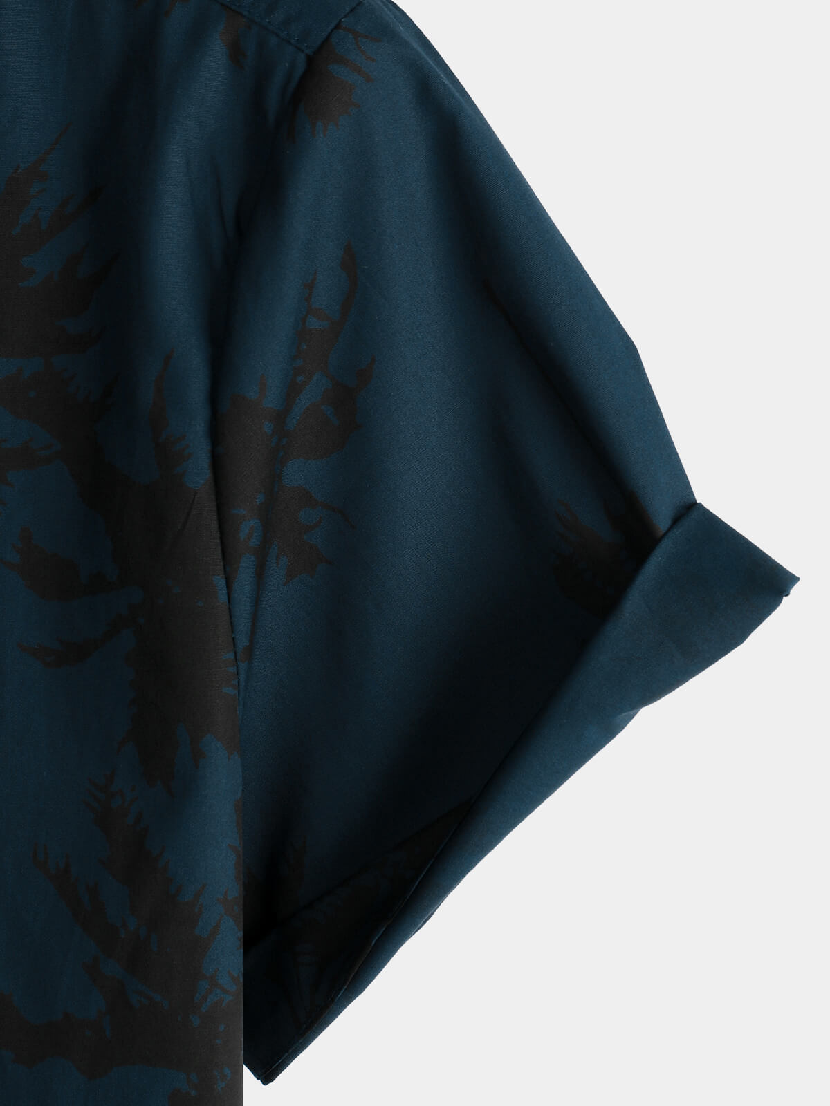 Camisa Palm Tree estampado 100% de algodón Navy Blue de manga corta Hawaiian Collared para hombre