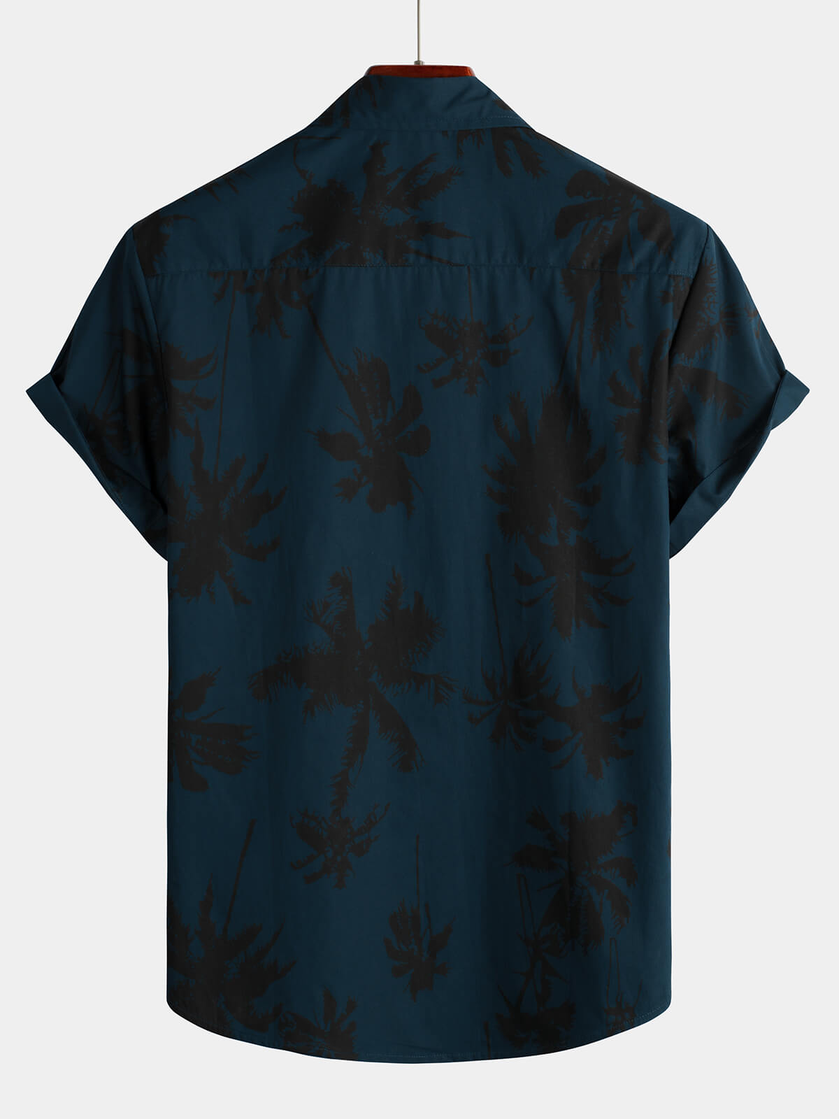 Camisa Palm Tree estampado 100% de algodón Navy Blue de manga corta Hawaiian Collared para hombre